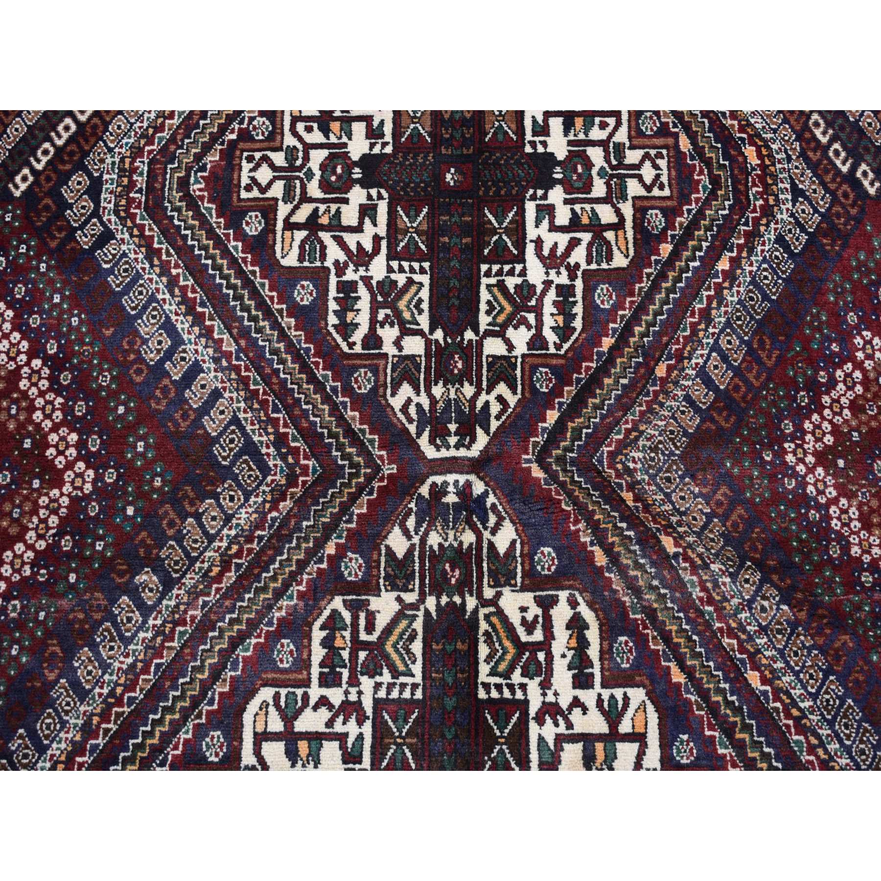 4'1"x5'9" Millennium Blue, Vintage Persian Shiraz Intricate Design, Pure Wool, Hand Knotted, Oriental Rug HR87399 - Image 6