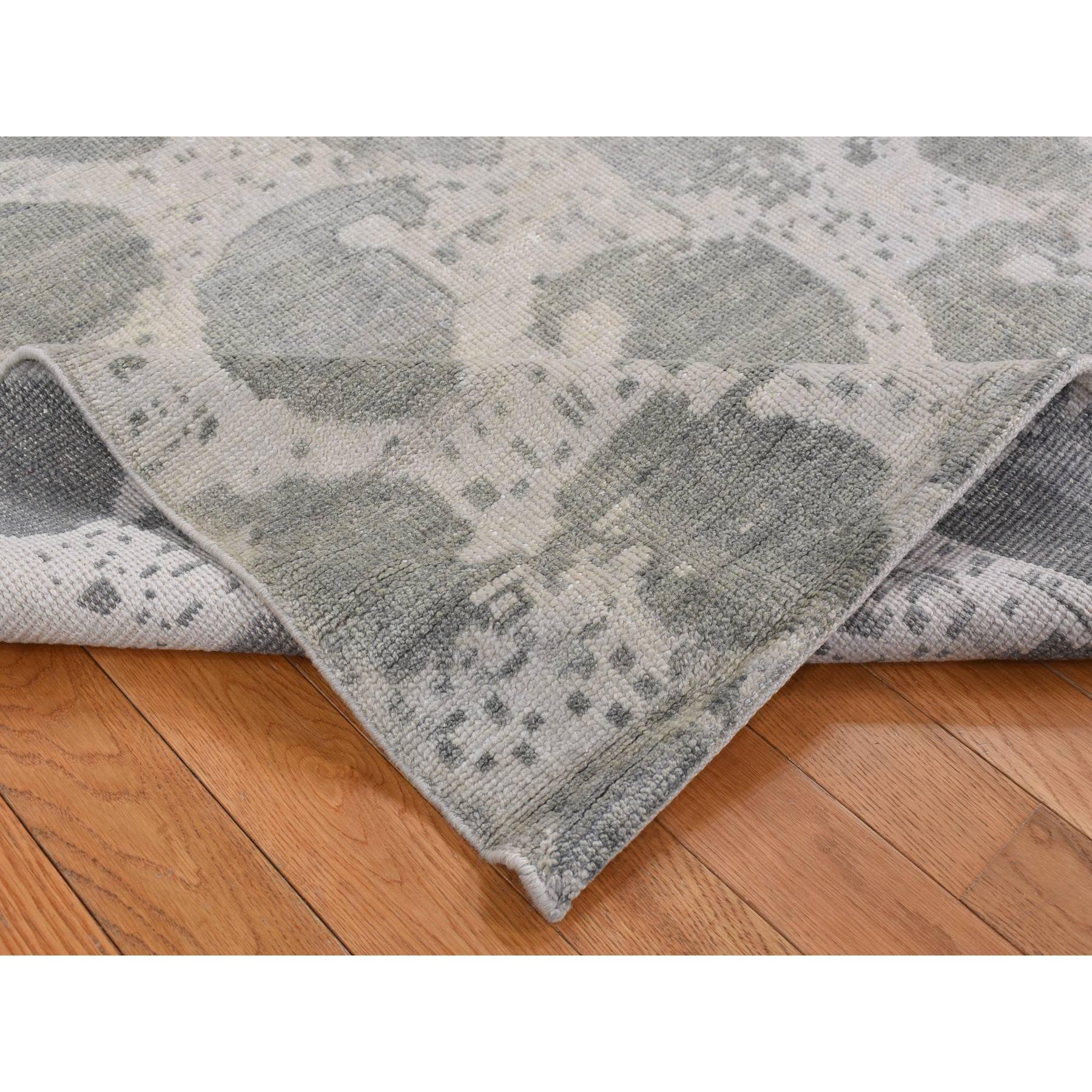 5'10"x9' Gainsboro Gray, Oushak Repetitive Botteh Design with Washed Out Colors, Pure Wool, Hand Knotted, Oriental Rug HR87427 - Image 4