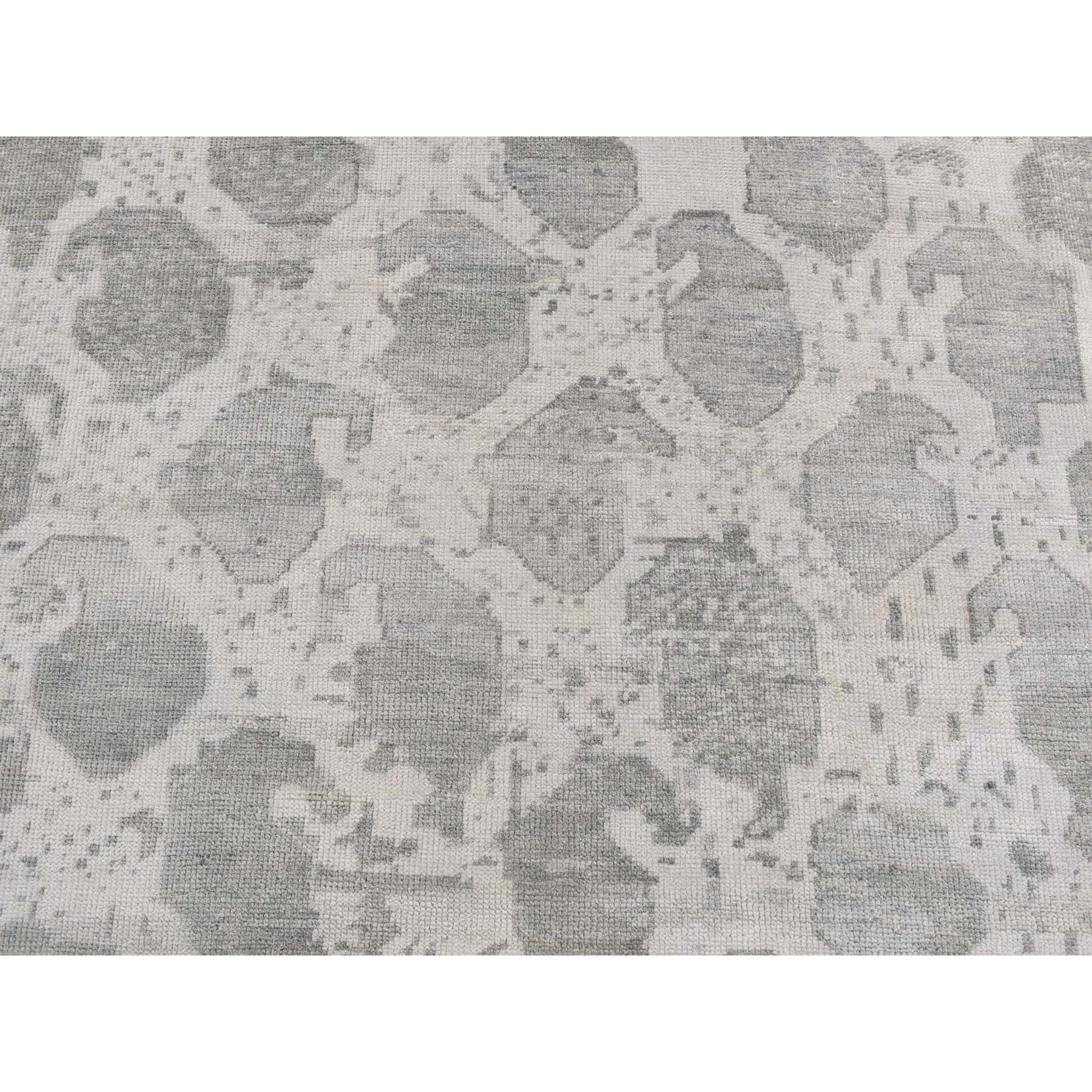 5'10"x9' Gainsboro Gray, Oushak Repetitive Botteh Design with Washed Out Colors, Pure Wool, Hand Knotted, Oriental Rug HR87427 - Image 7