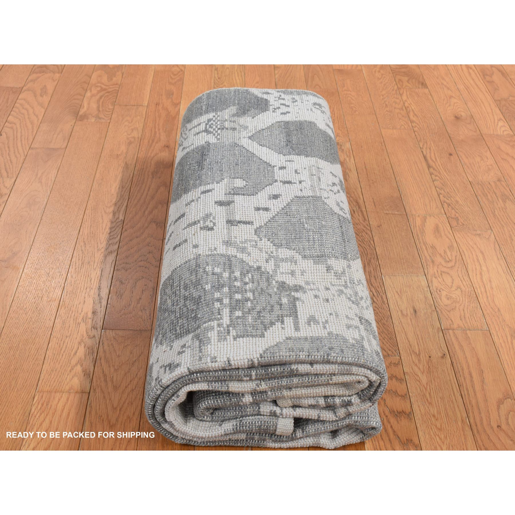 5'10"x9' Gainsboro Gray, Oushak Repetitive Botteh Design with Washed Out Colors, Pure Wool, Hand Knotted, Oriental Rug HR87427 - Image 8