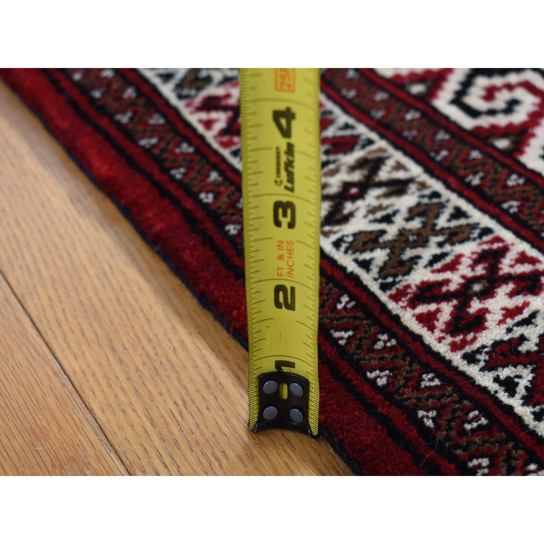 3'2"x4'1" Maroon Red, Turkoman Repetitive Geometrical Prayer Design, Pure Wool, Hand Knotted, Oriental Rug HR87460 - Image 8
