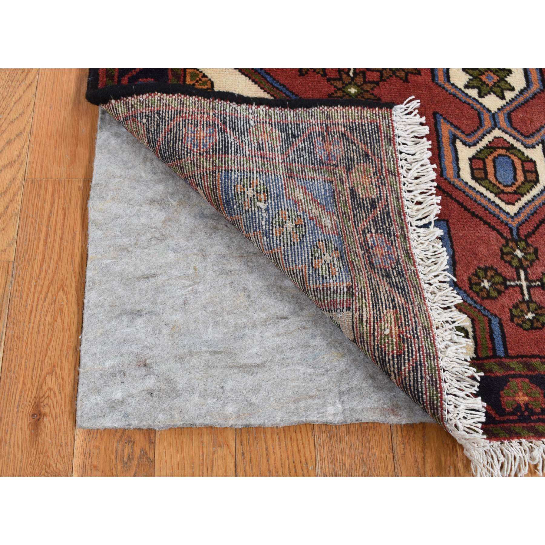 3'5"x5' Alabama Crimson Red, Vintage Bohemian Persian Hamadan Cross Design, Pure Wool, Hand Knotted, Oriental Rug HR87464 - Image 3