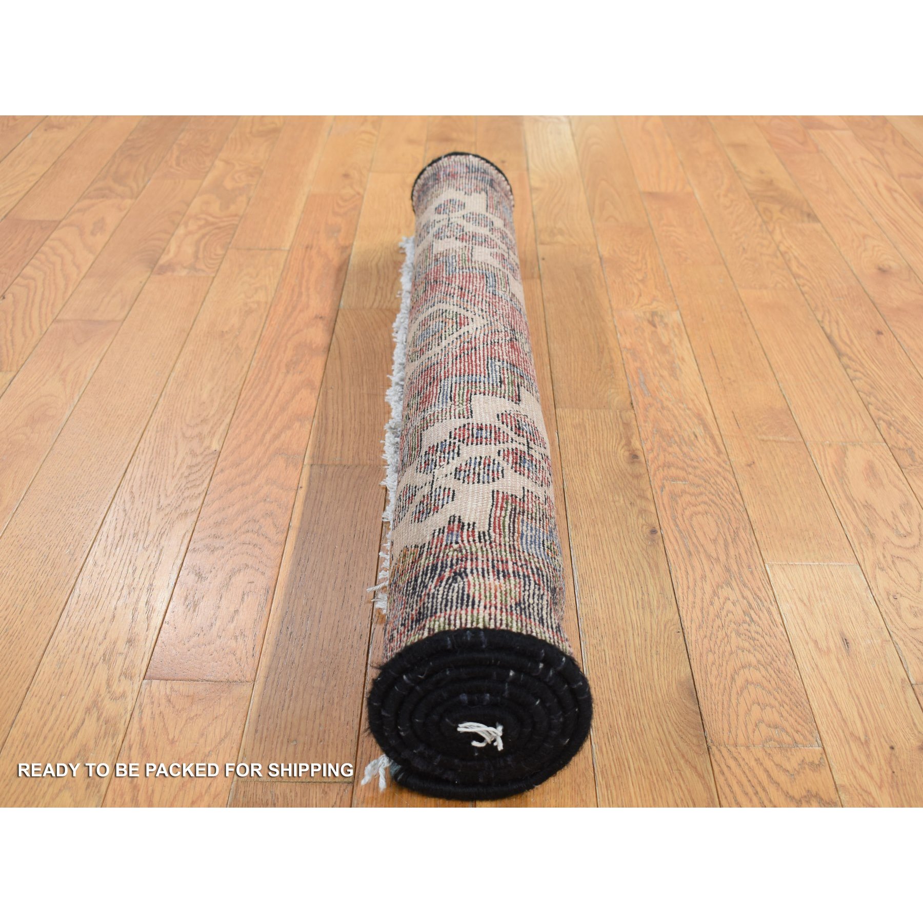 3'5"x5' Alabama Crimson Red, Vintage Bohemian Persian Hamadan Cross Design, Pure Wool, Hand Knotted, Oriental Rug HR87464 - Image 7