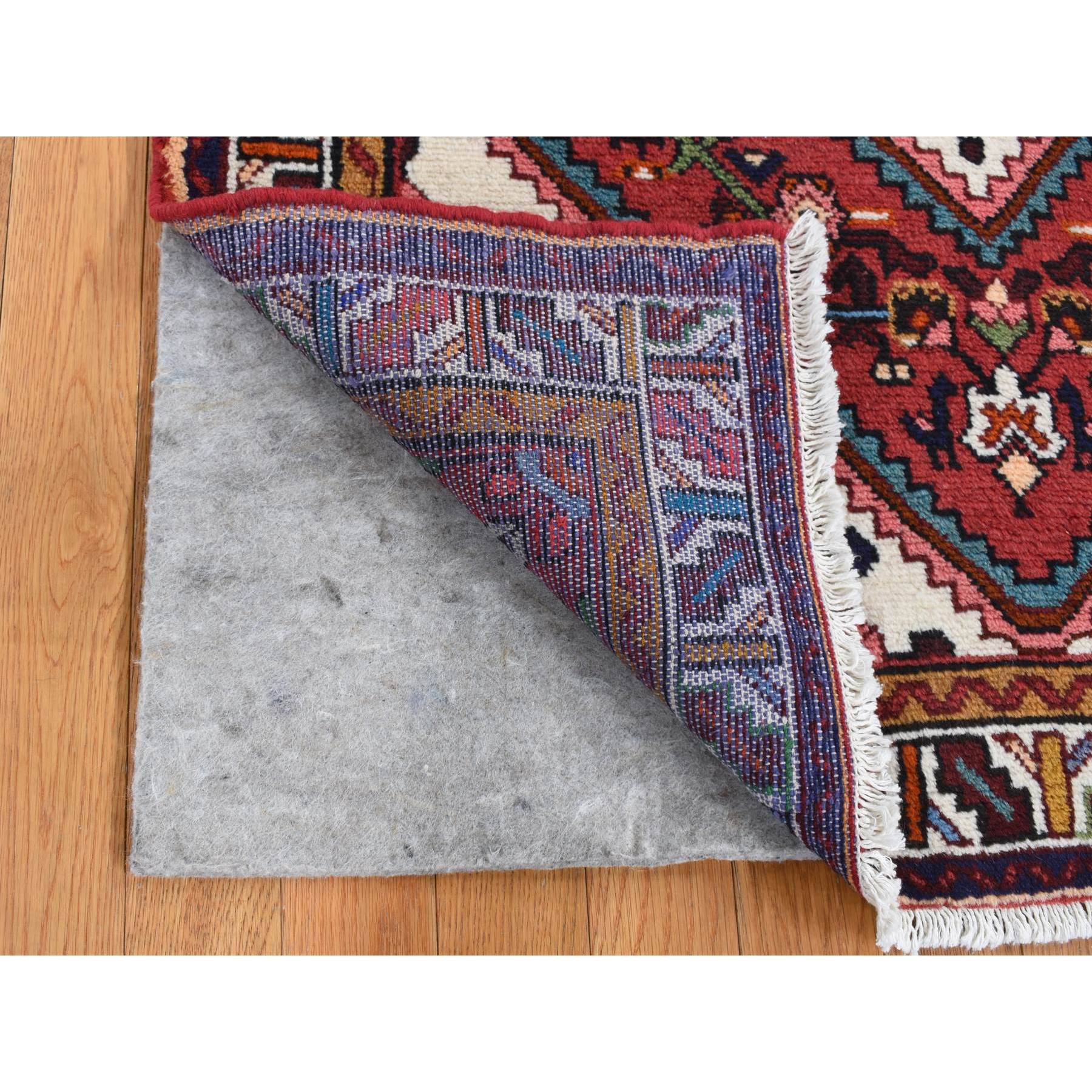 3'5"x5'1" Burgundy Red, New Persian Hamadan, Diamond and Flower Design, Pure Wool, Hand Knotted, Oriental Rug HR87468 - Image 3