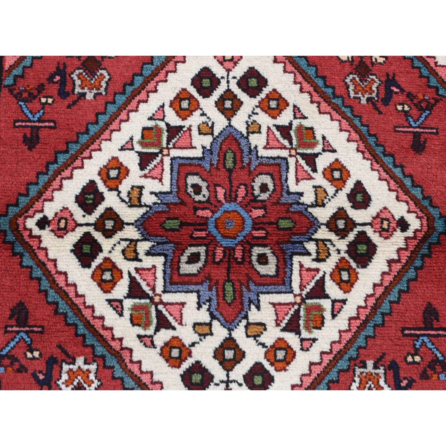 3'5"x5'1" Burgundy Red, New Persian Hamadan, Diamond and Flower Design, Pure Wool, Hand Knotted, Oriental Rug HR87468 - Image 6