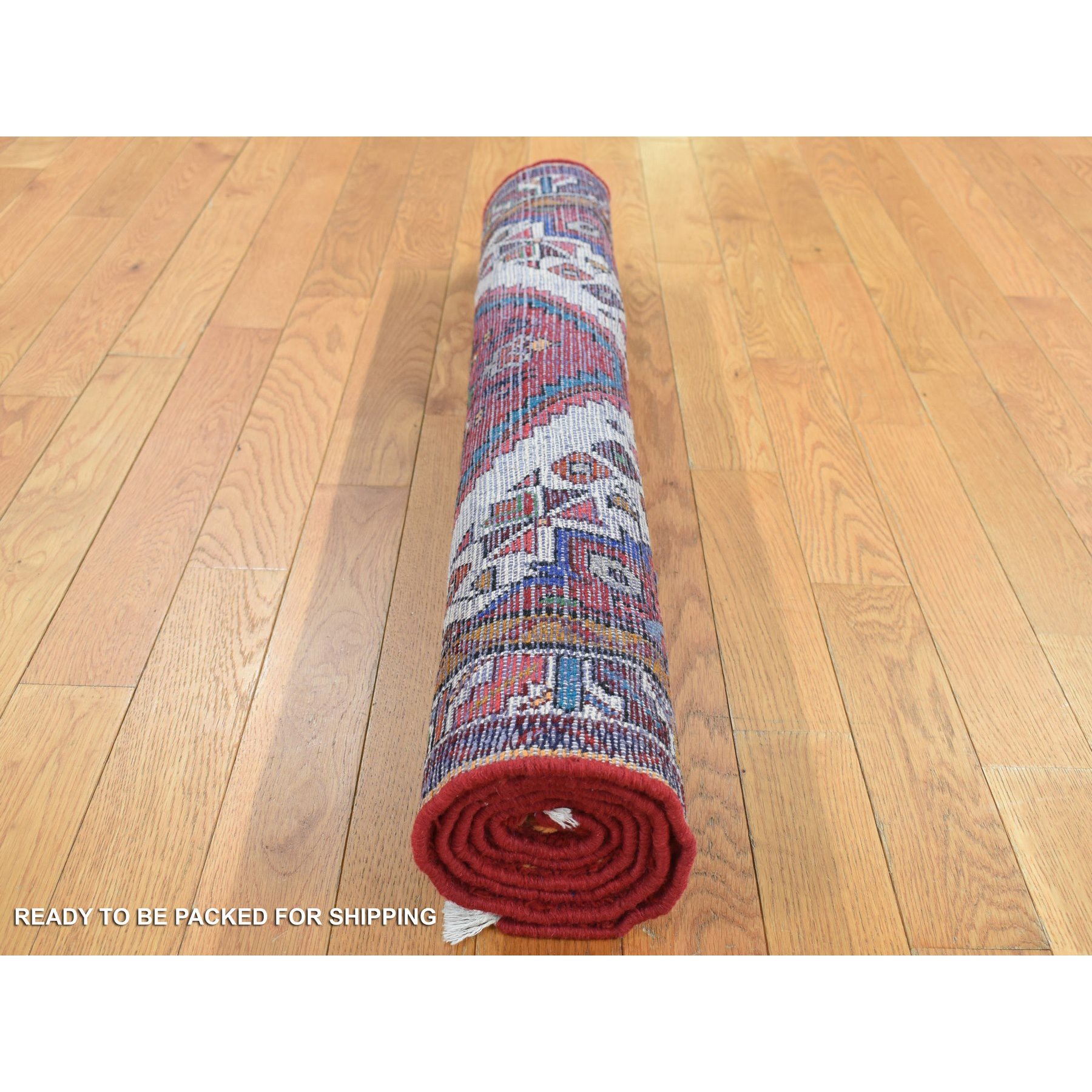 3'5"x5'1" Burgundy Red, New Persian Hamadan, Diamond and Flower Design, Pure Wool, Hand Knotted, Oriental Rug HR87468 - Image 7