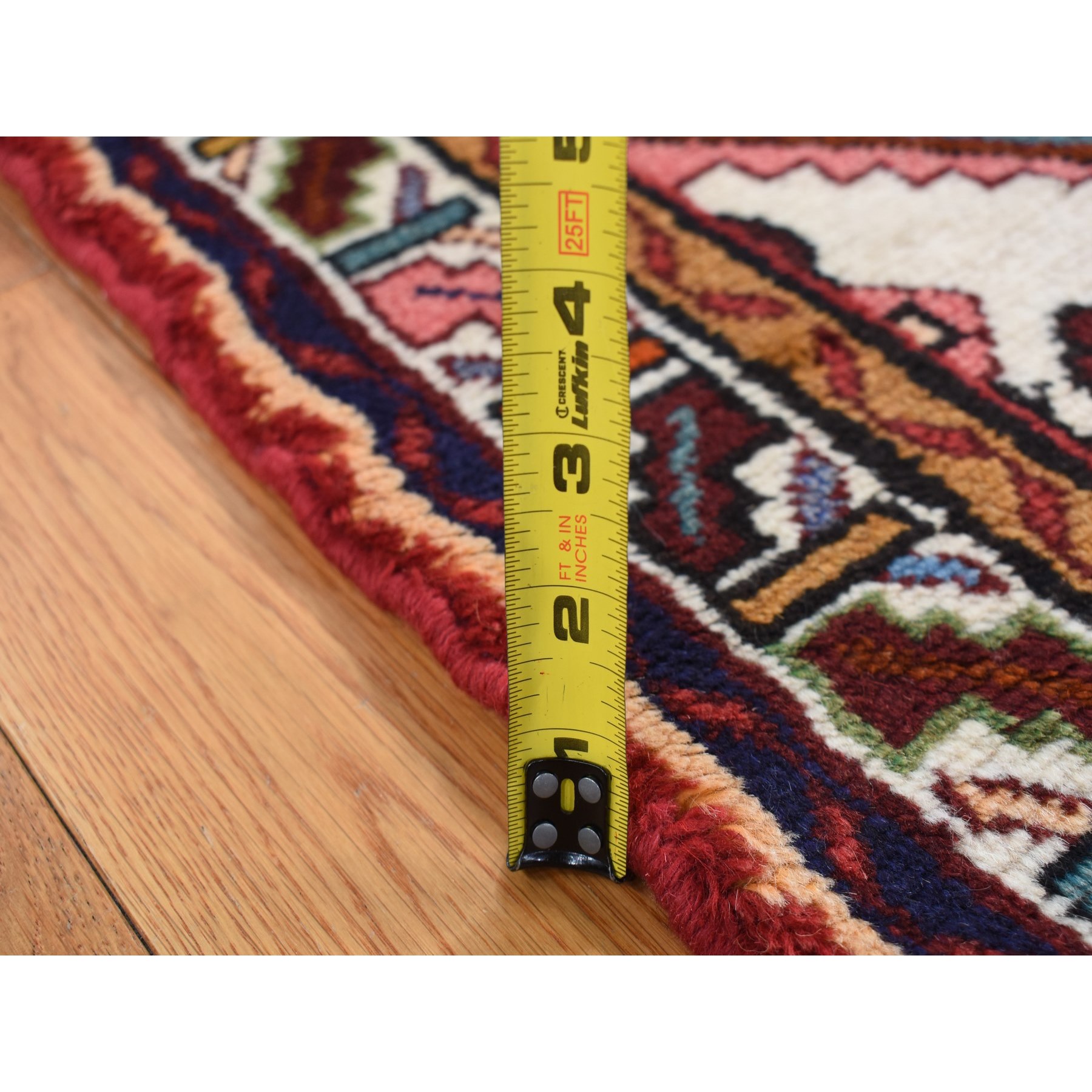 3'5"x5'1" Burgundy Red, New Persian Hamadan, Diamond and Flower Design, Pure Wool, Hand Knotted, Oriental Rug HR87468 - Image 8