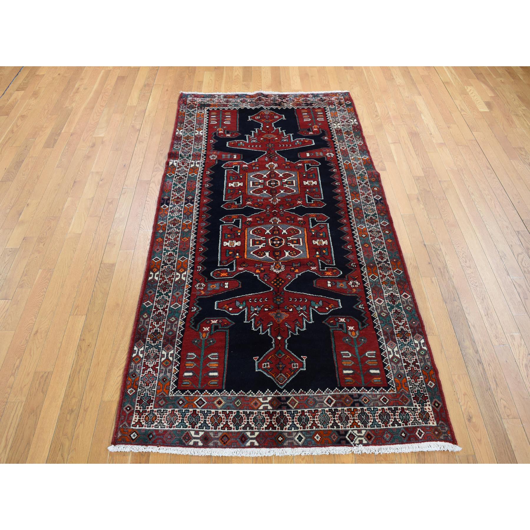 4'8"x9'7" Millennium Blue, New Persian Hamadan with Large Geometric Elements, Pure Wool, Hand Knotted, Gallery Size Runner Oriental Rug HR87472 - Image 2