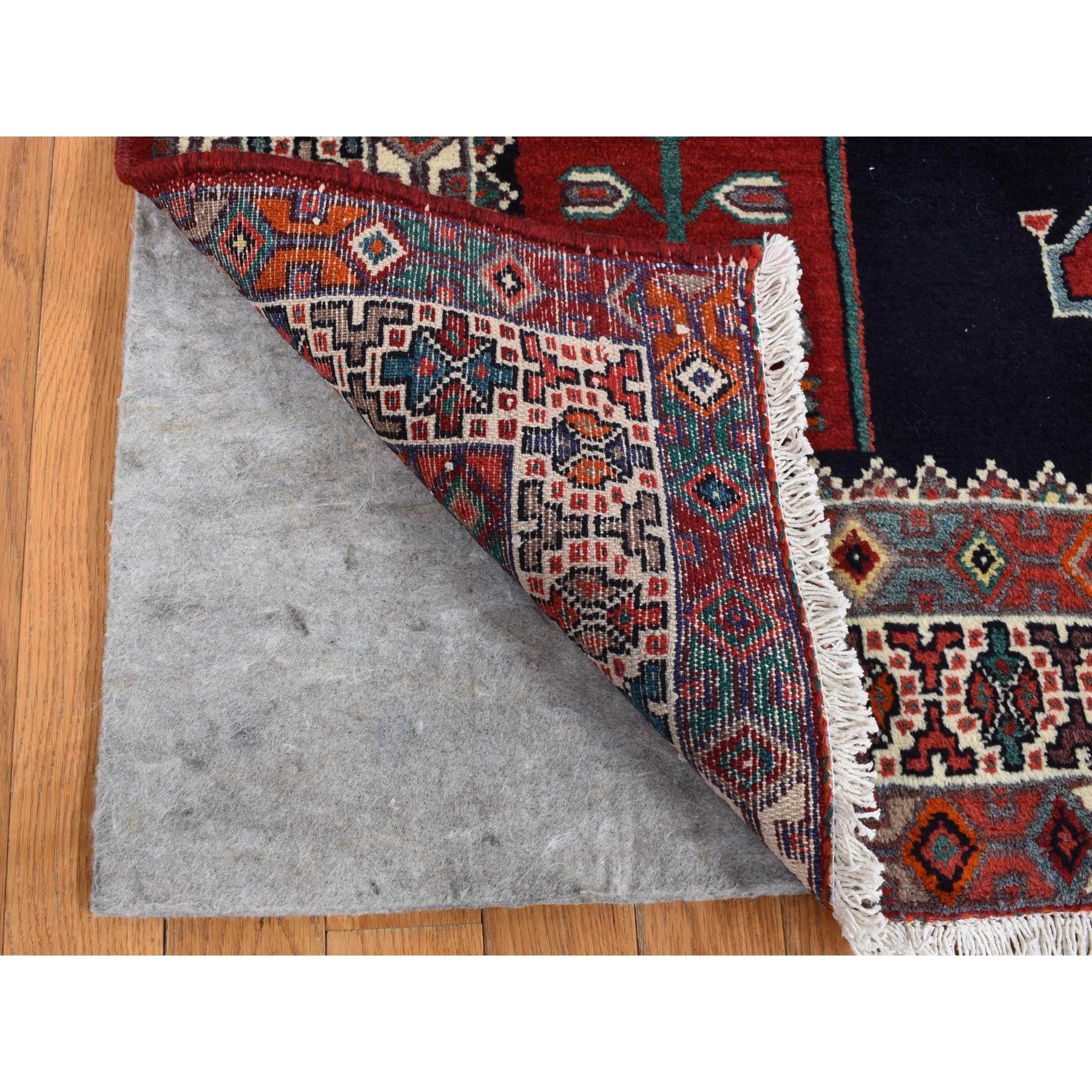 4'8"x9'7" Millennium Blue, New Persian Hamadan with Large Geometric Elements, Pure Wool, Hand Knotted, Gallery Size Runner Oriental Rug HR87472 - Image 3