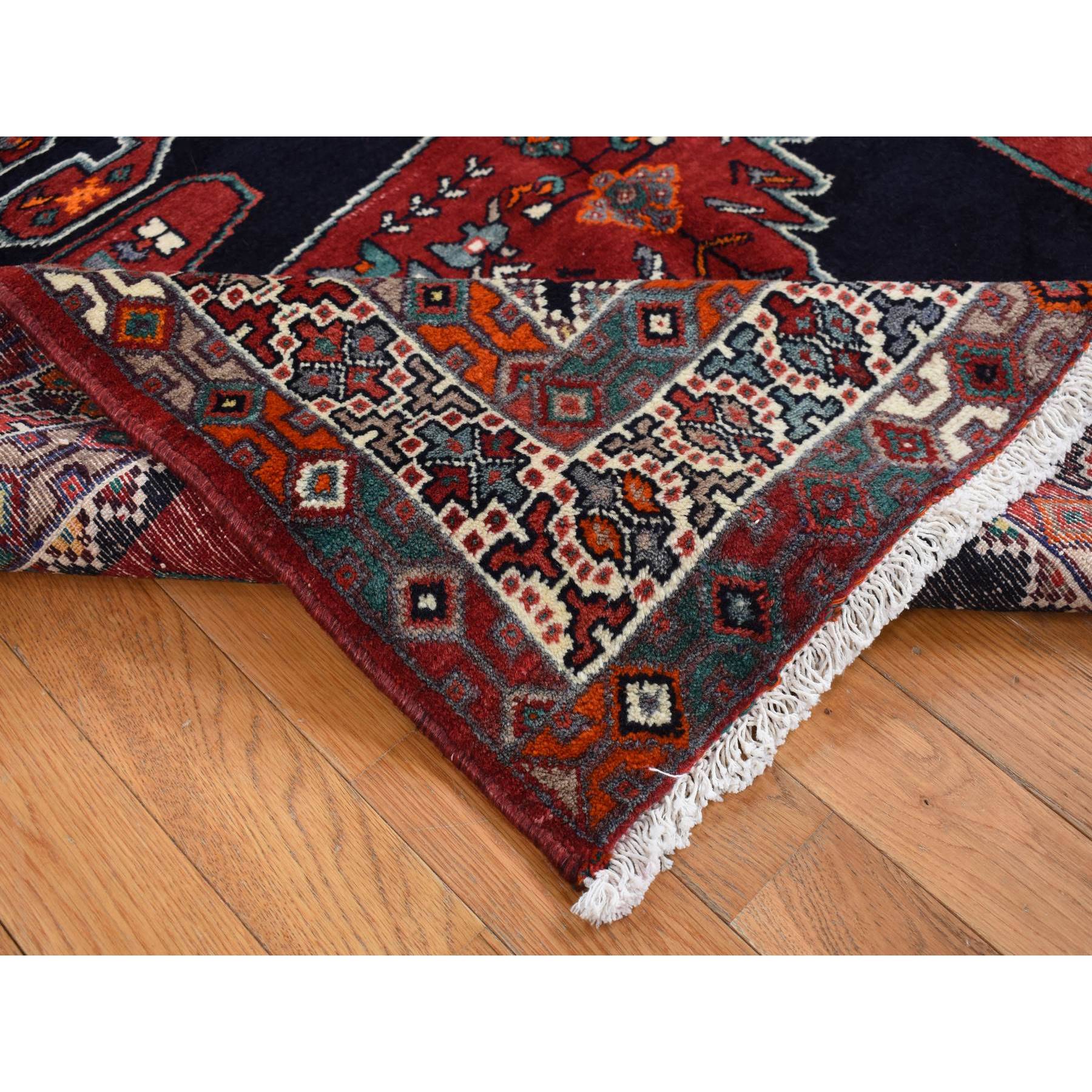 4'8"x9'7" Millennium Blue, New Persian Hamadan with Large Geometric Elements, Pure Wool, Hand Knotted, Gallery Size Runner Oriental Rug HR87472 - Image 4