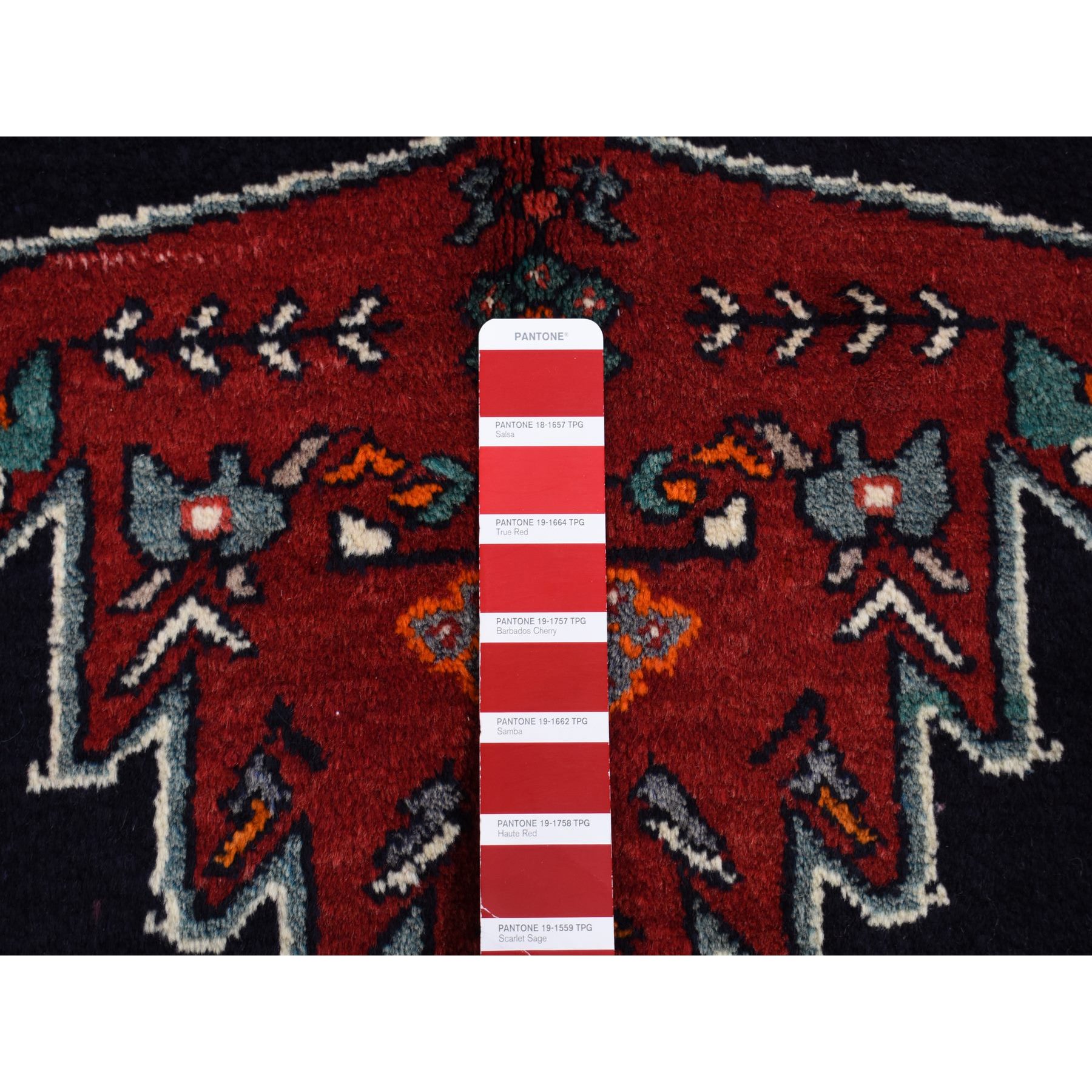 4'8"x9'7" Millennium Blue, New Persian Hamadan with Large Geometric Elements, Pure Wool, Hand Knotted, Gallery Size Runner Oriental Rug HR87472 - Image 5