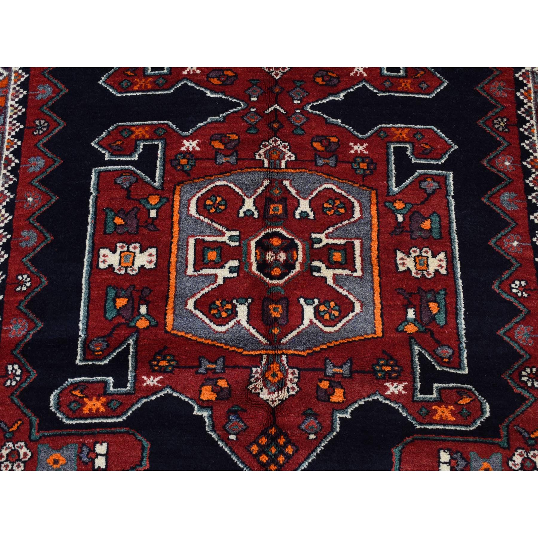 4'8"x9'7" Millennium Blue, New Persian Hamadan with Large Geometric Elements, Pure Wool, Hand Knotted, Gallery Size Runner Oriental Rug HR87472 - Image 6