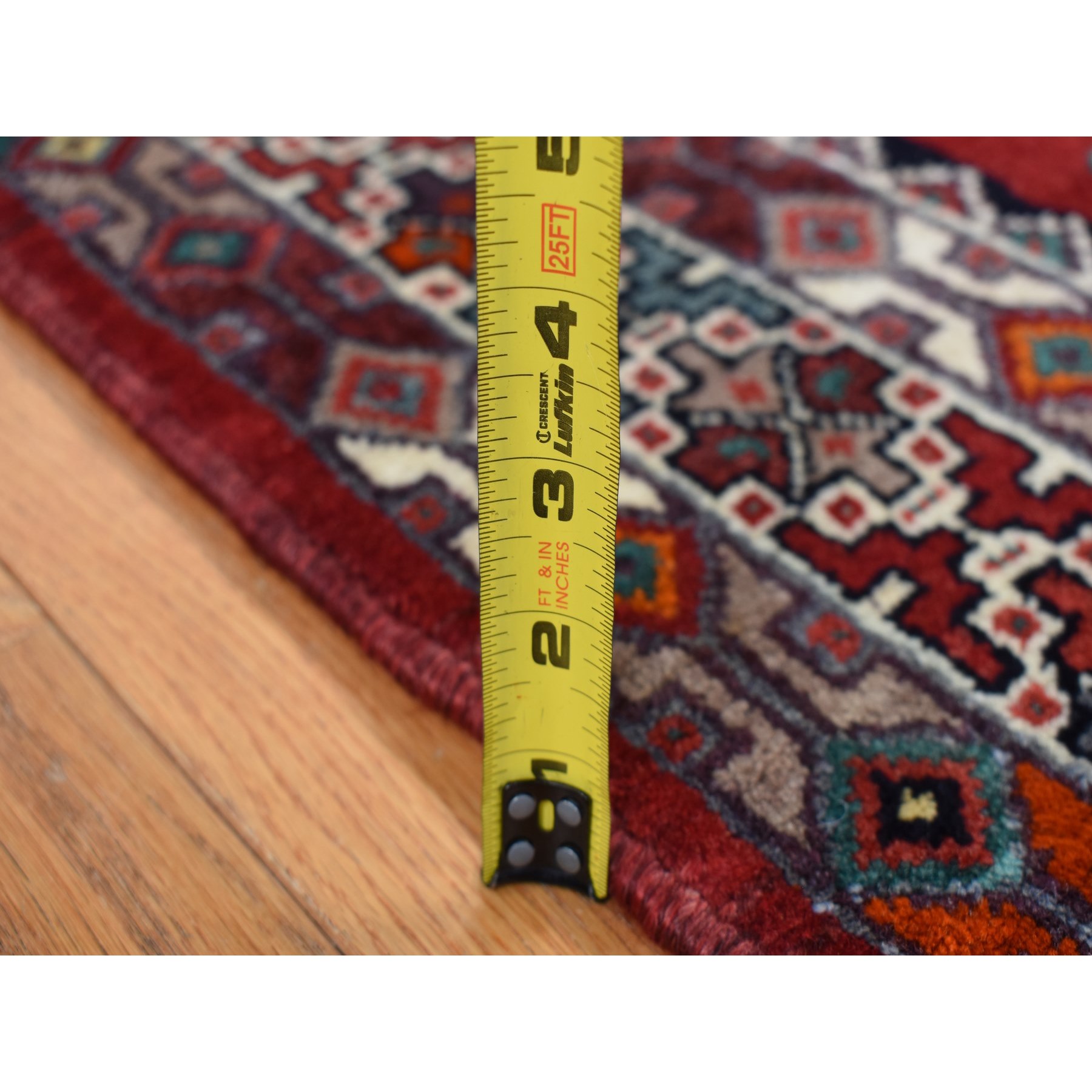 4'8"x9'7" Millennium Blue, New Persian Hamadan with Large Geometric Elements, Pure Wool, Hand Knotted, Gallery Size Runner Oriental Rug HR87472 - Image 8