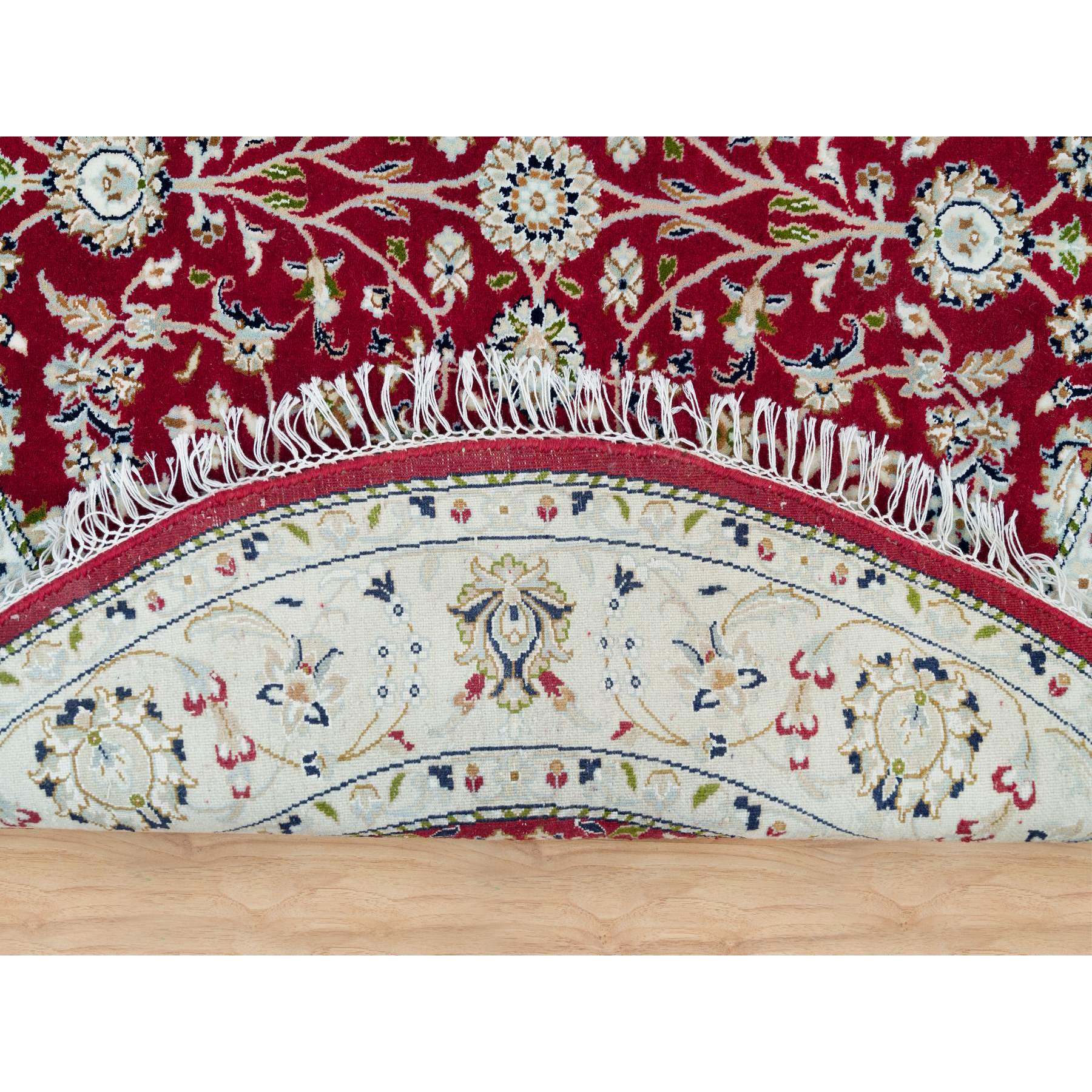 4'10"x4'10" Burgundy Red, Nain with All Over Flower Design, 250 KPSI, Extra Soft Wool, Hand Knotted, Round Oriental Rug HR90018 - Image 3