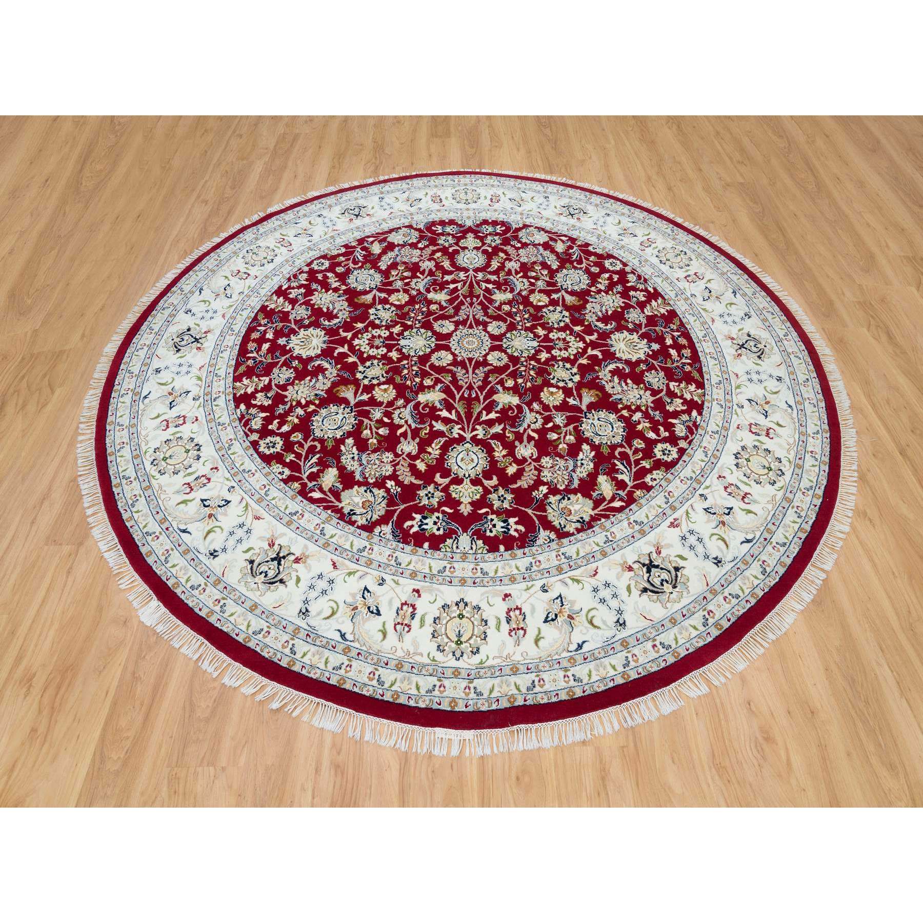 9'8"x9'8" Burgundy Red, Soft Wool, Hand Knotted, Nain with All Over Flower Design, 250 KPSI, Round Oriental Rug HR90050 - Image 2