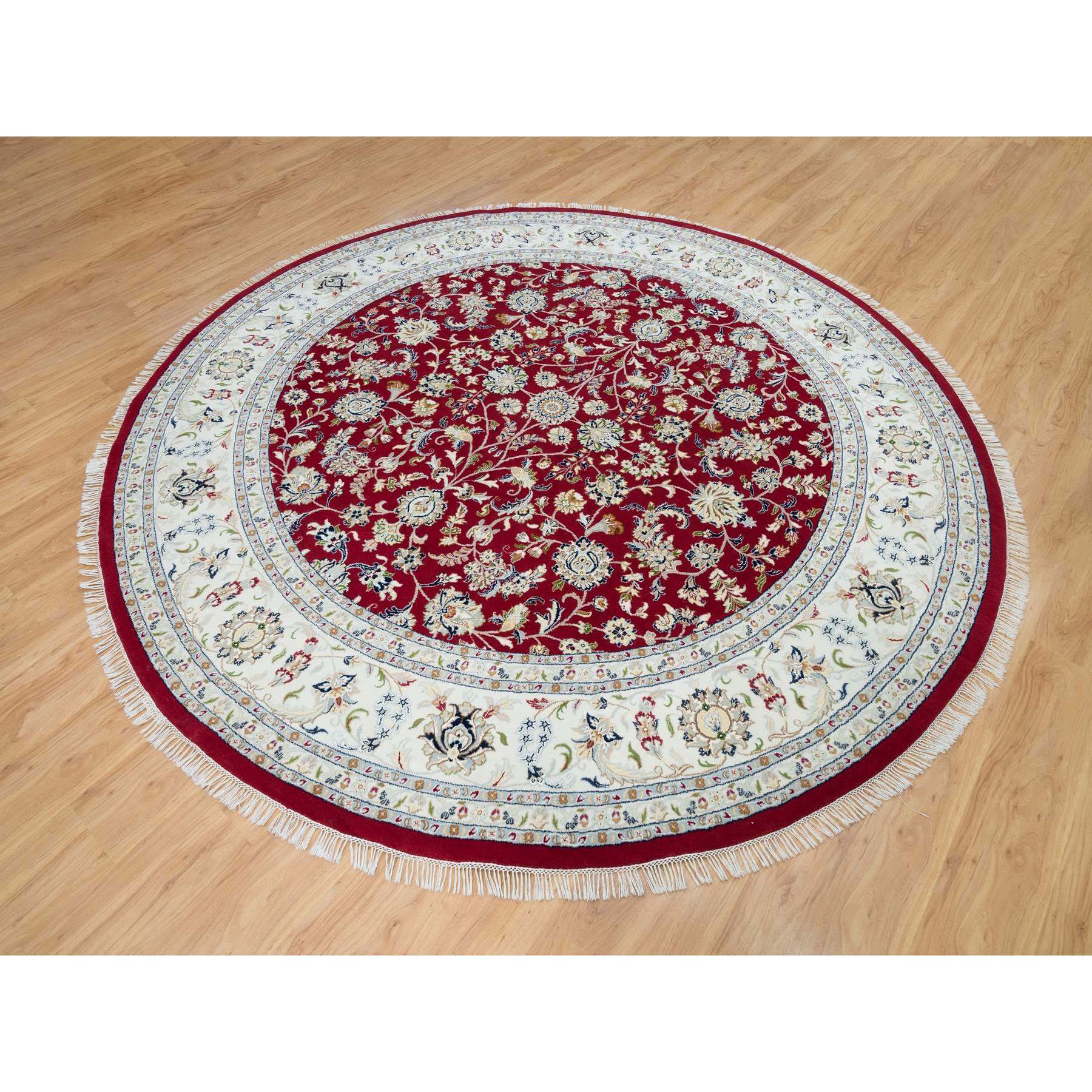 9'8"x9'8" Burgundy Red, Soft Wool, Hand Knotted, Nain with All Over Flower Design, 250 KPSI, Round Oriental Rug HR90050 - Image 3