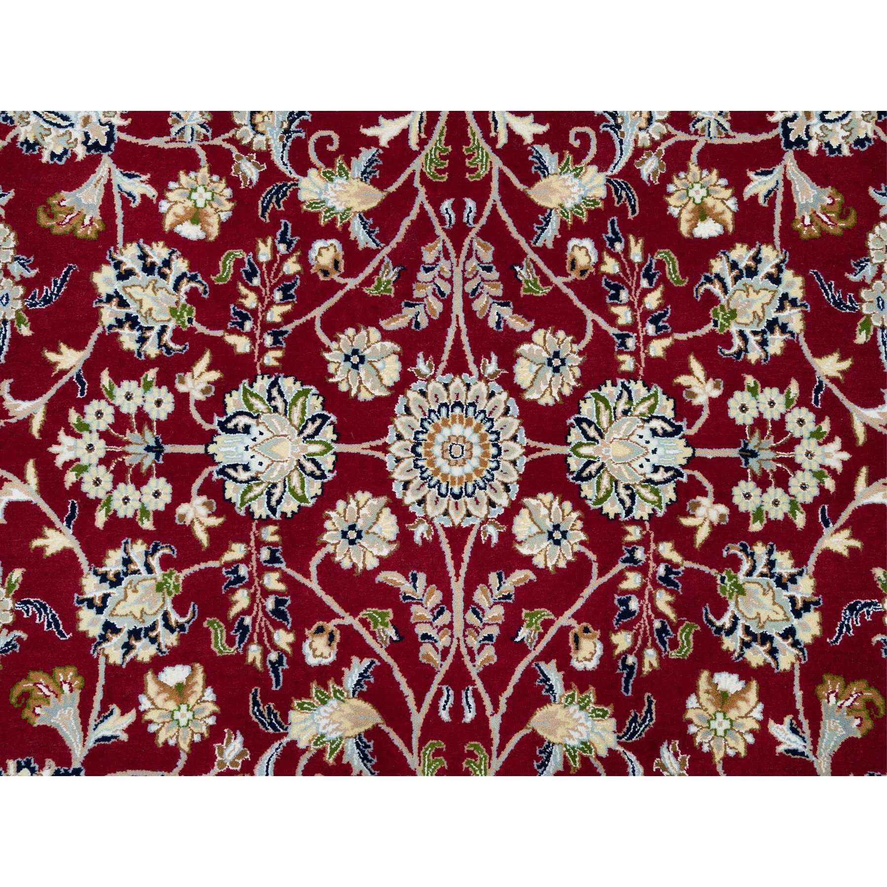 9'8"x9'8" Burgundy Red, Soft Wool, Hand Knotted, Nain with All Over Flower Design, 250 KPSI, Round Oriental Rug HR90050 - Image 8