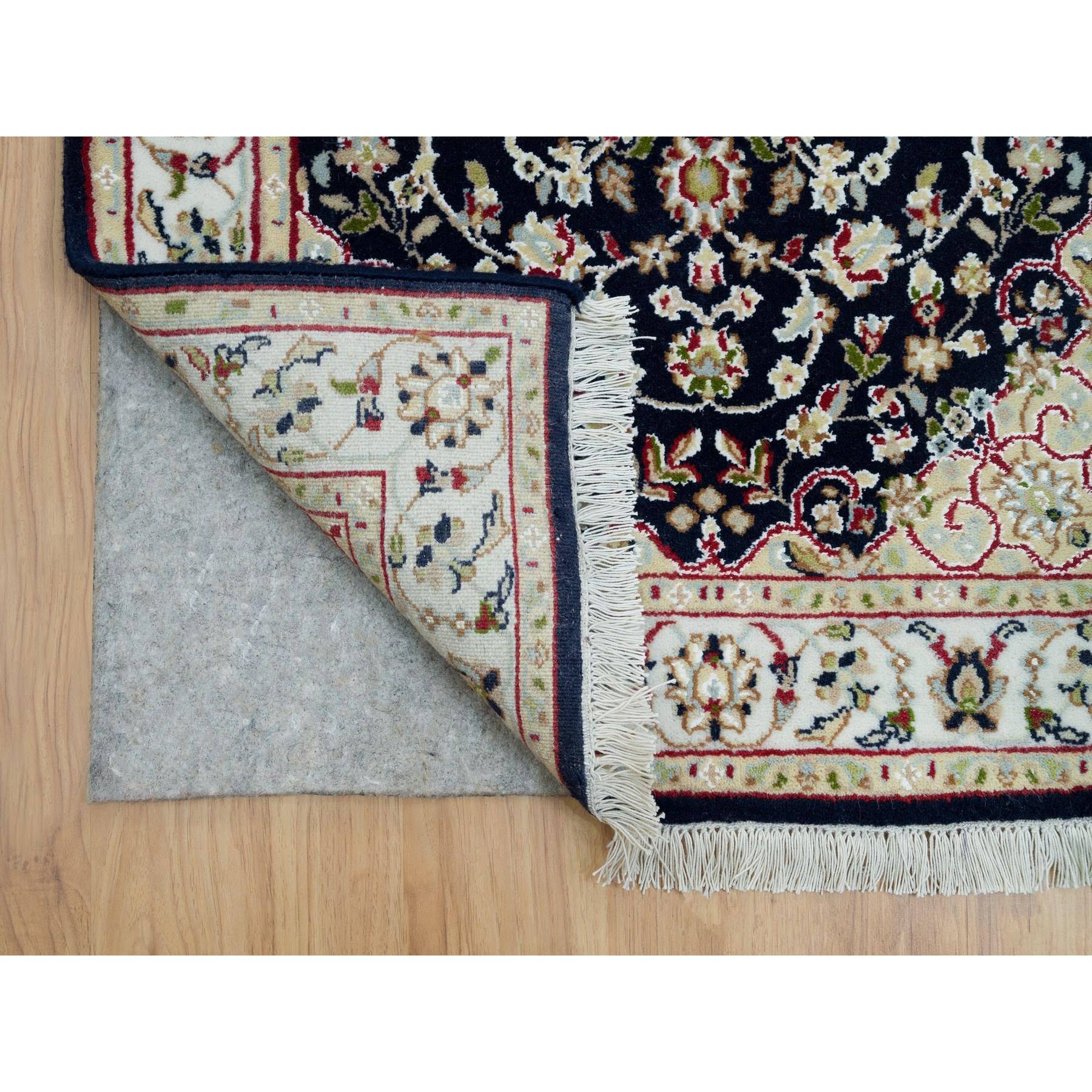 2'8"x18'5" Midnight Blue, Nain with Center Medallion Flower Design, Pure Wool, Hand Knotted, 250 KPSI, XL Runner Oriental Rug HR90065 - Image 3
