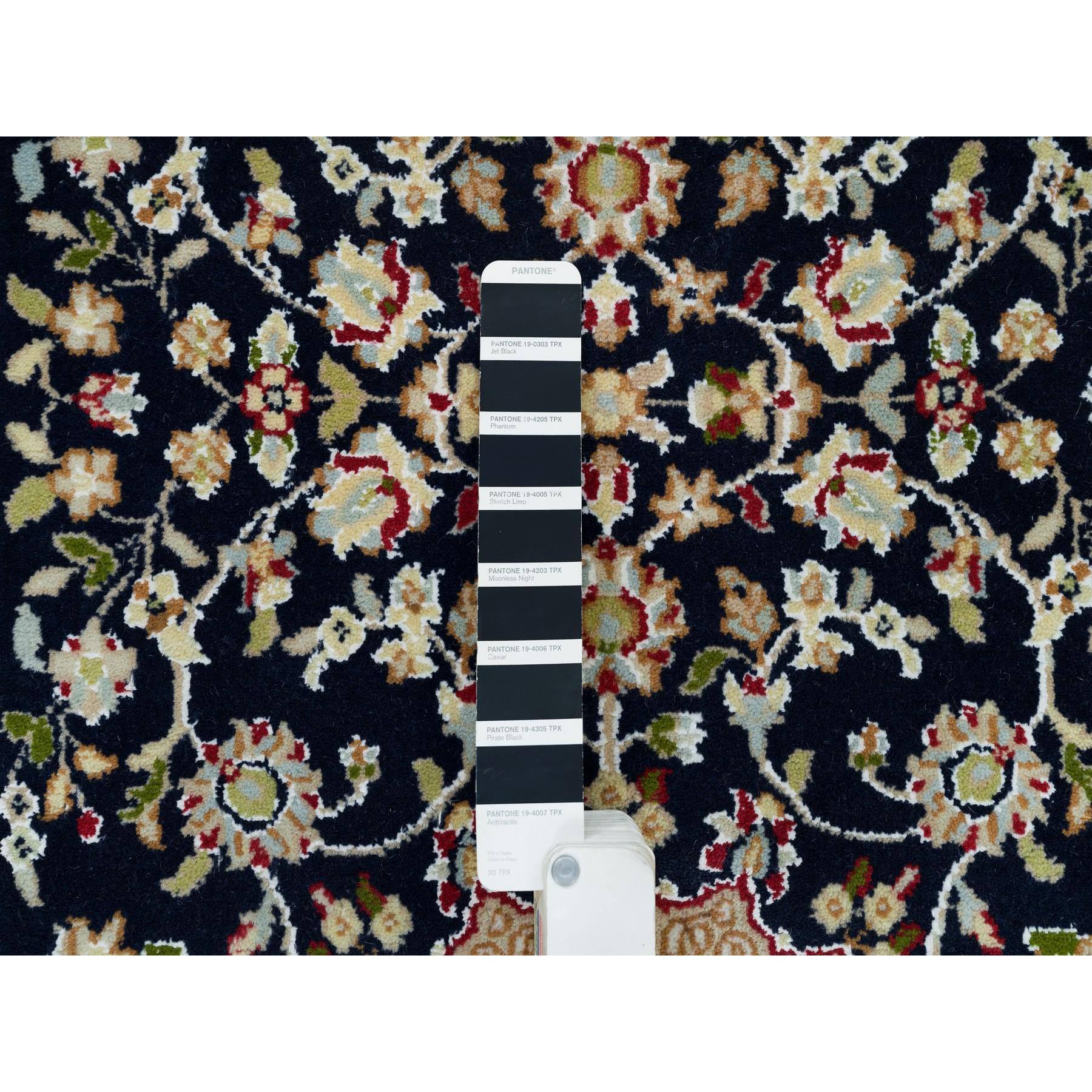 2'8"x18'5" Midnight Blue, Nain with Center Medallion Flower Design, Pure Wool, Hand Knotted, 250 KPSI, XL Runner Oriental Rug HR90065 - Image 4