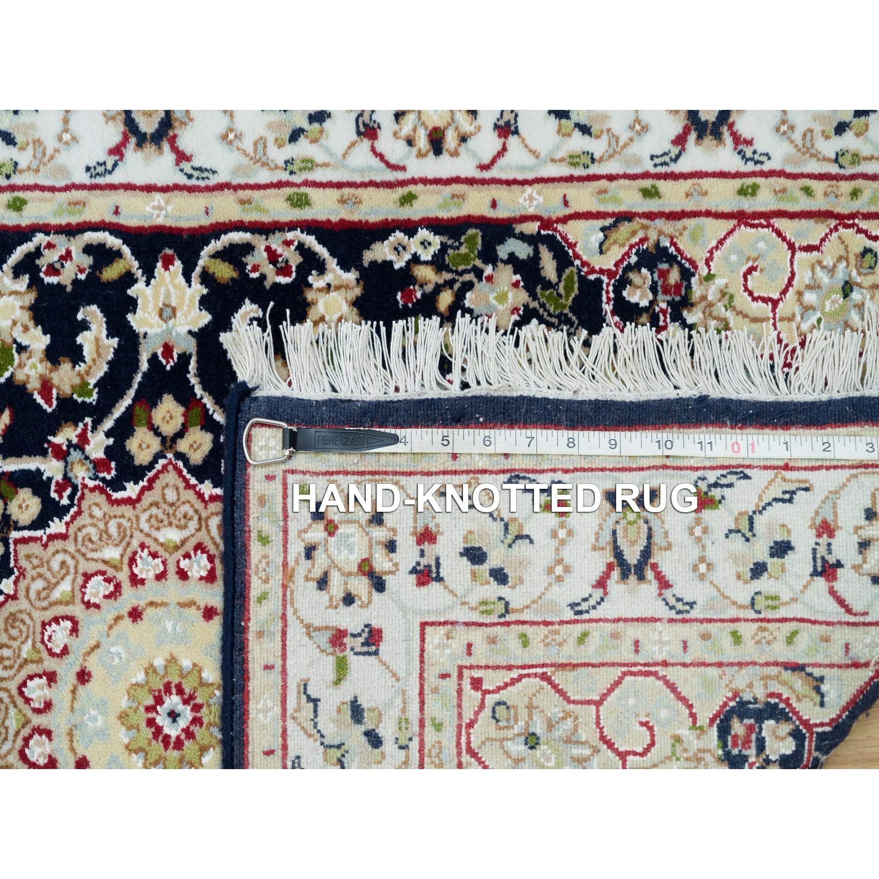 2'8"x18'5" Midnight Blue, Nain with Center Medallion Flower Design, Pure Wool, Hand Knotted, 250 KPSI, XL Runner Oriental Rug HR90065 - Image 8