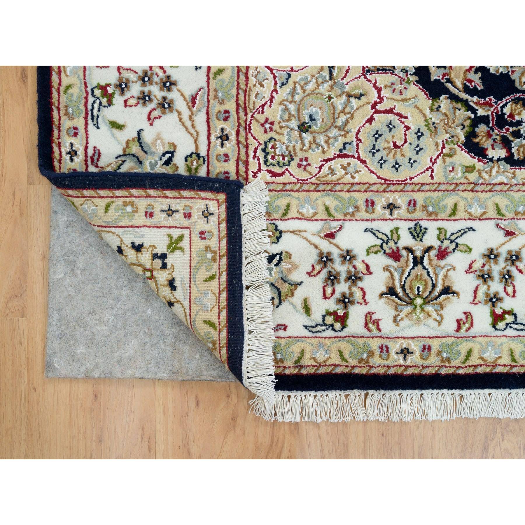 6'3"x6'3" Midnight Blue, 250 KPSI, Natural Wool, Hand Knotted, Nain with Center Medallion Flower Design, Square Oriental Rug HR90069 - Image 3