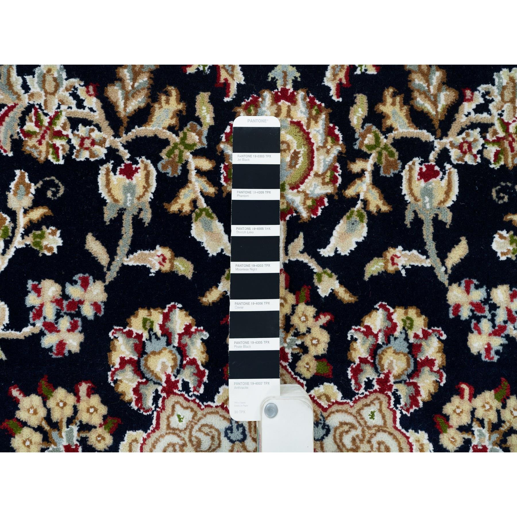 6'3"x6'3" Midnight Blue, 250 KPSI, Natural Wool, Hand Knotted, Nain with Center Medallion Flower Design, Square Oriental Rug HR90069 - Image 4