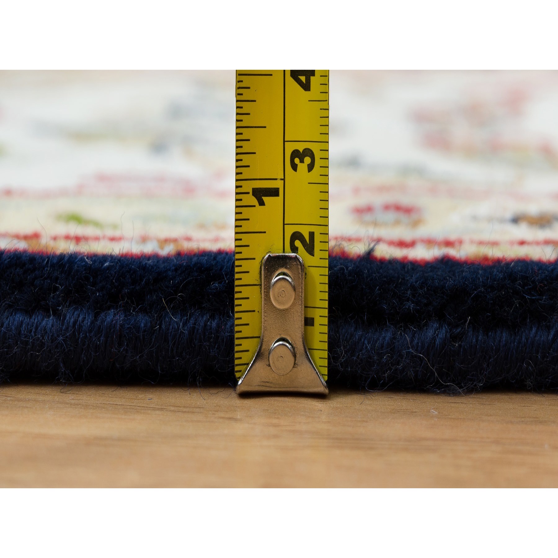 6'3"x6'3" Midnight Blue, 250 KPSI, Natural Wool, Hand Knotted, Nain with Center Medallion Flower Design, Square Oriental Rug HR90069 - Image 7