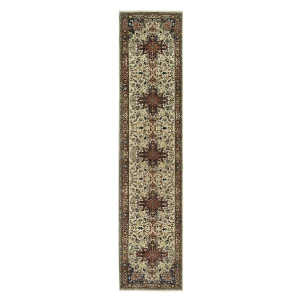 2'8"x12'3" Cosmic Latte Beige, Vegetable Dyes, Antiqued Heriz Re-Creation with Geometric Medallions, Extra Soft Wool, Soft and Lush Pile, Hand Knotted, Runner Oriental Rug HR90084