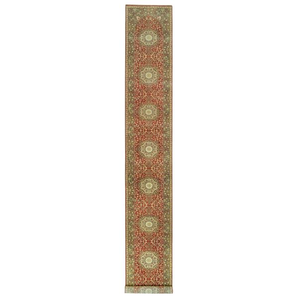 2'7"x18' Rufous Red, Hand Knotted, Natural Wool, Dense Weave, Soft and Plush Pile, Antiqued Tabriz Haji Jalili Design, XL Runner Oriental Rug HR90107