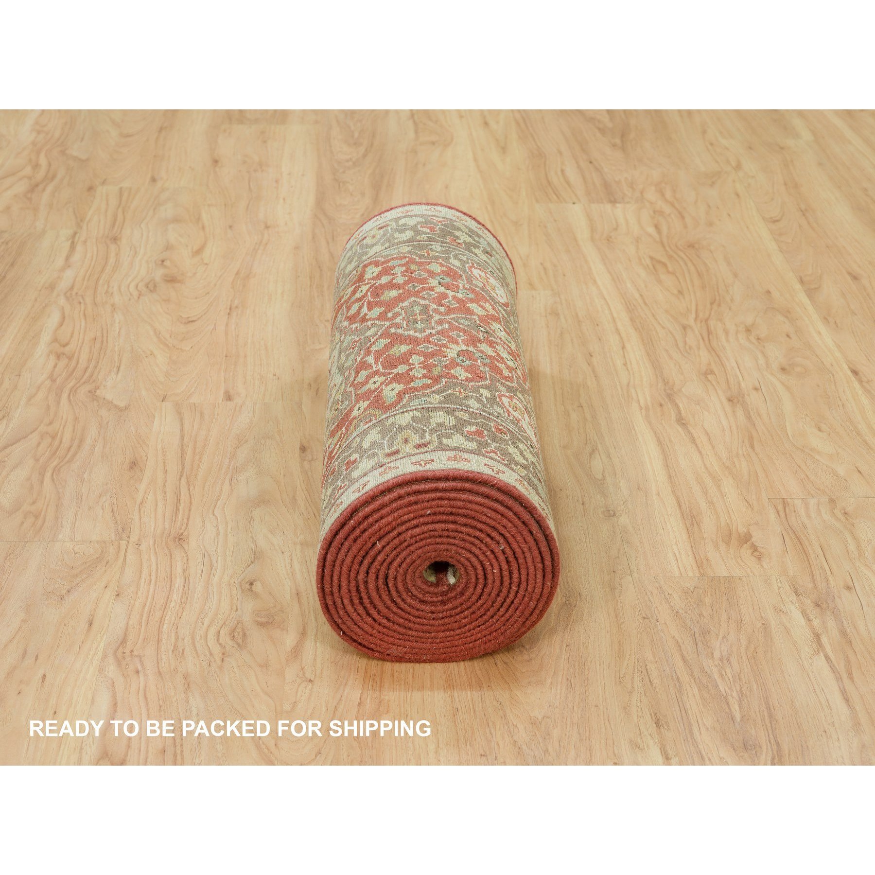2'7"x18' Rufous Red, Hand Knotted, Natural Wool, Dense Weave, Soft and Plush Pile, Antiqued Tabriz Haji Jalili Design, XL Runner Oriental Rug HR90107 - Image 6