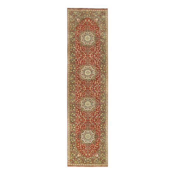 2'6"x10'1" Upsdell Red, Natural Dyes, Dense Weave, Hand Knotted, Antiqued Tabriz Haji Jalili Design, Organic Wool, Soft and Lush Pile, Runner Oriental Rug HR90113