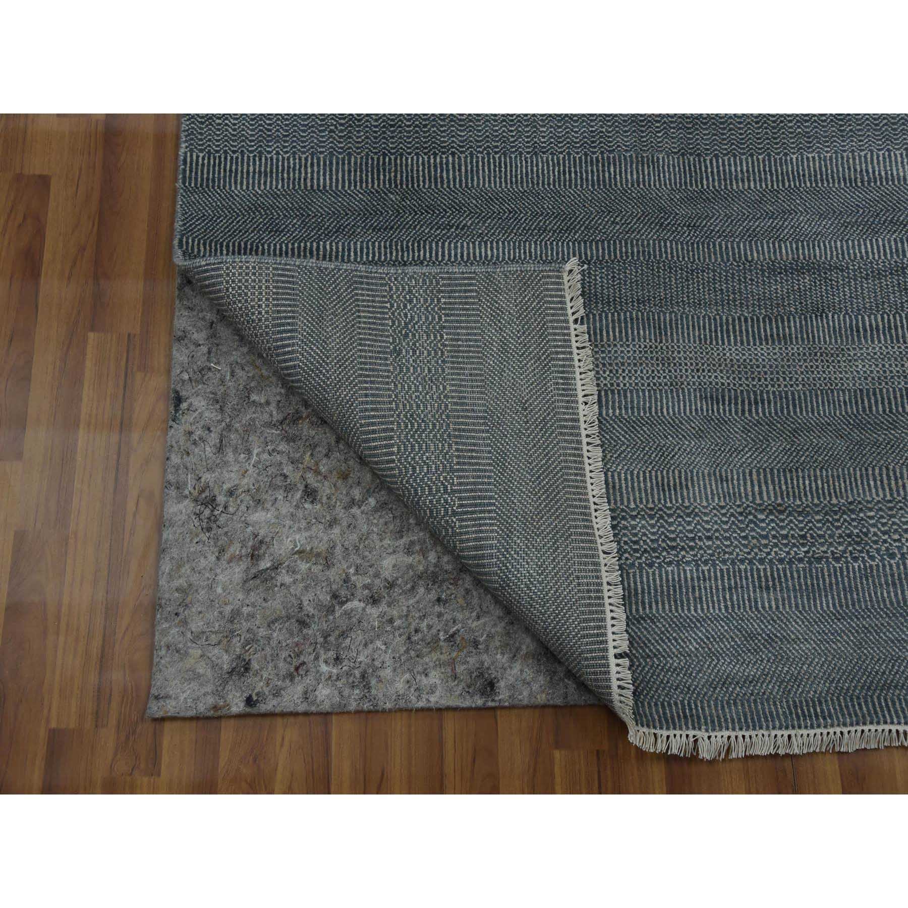 3'10"x7' Charcoal Gray, Tone on Tone Soft to the Touch, Wool and Silk Hand Knotted, Grass Design Dense Weave, Wide Runner Oriental Rug HR79337 - Image 3