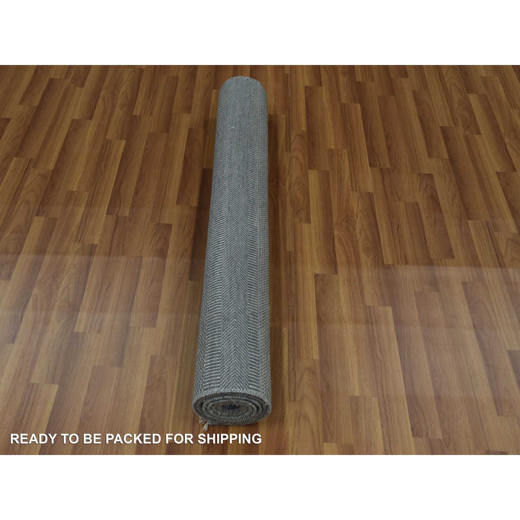3'10"x7' Charcoal Gray, Tone on Tone Soft to the Touch, Wool and Silk Hand Knotted, Grass Design Dense Weave, Wide Runner Oriental Rug HR79337 - Image 5