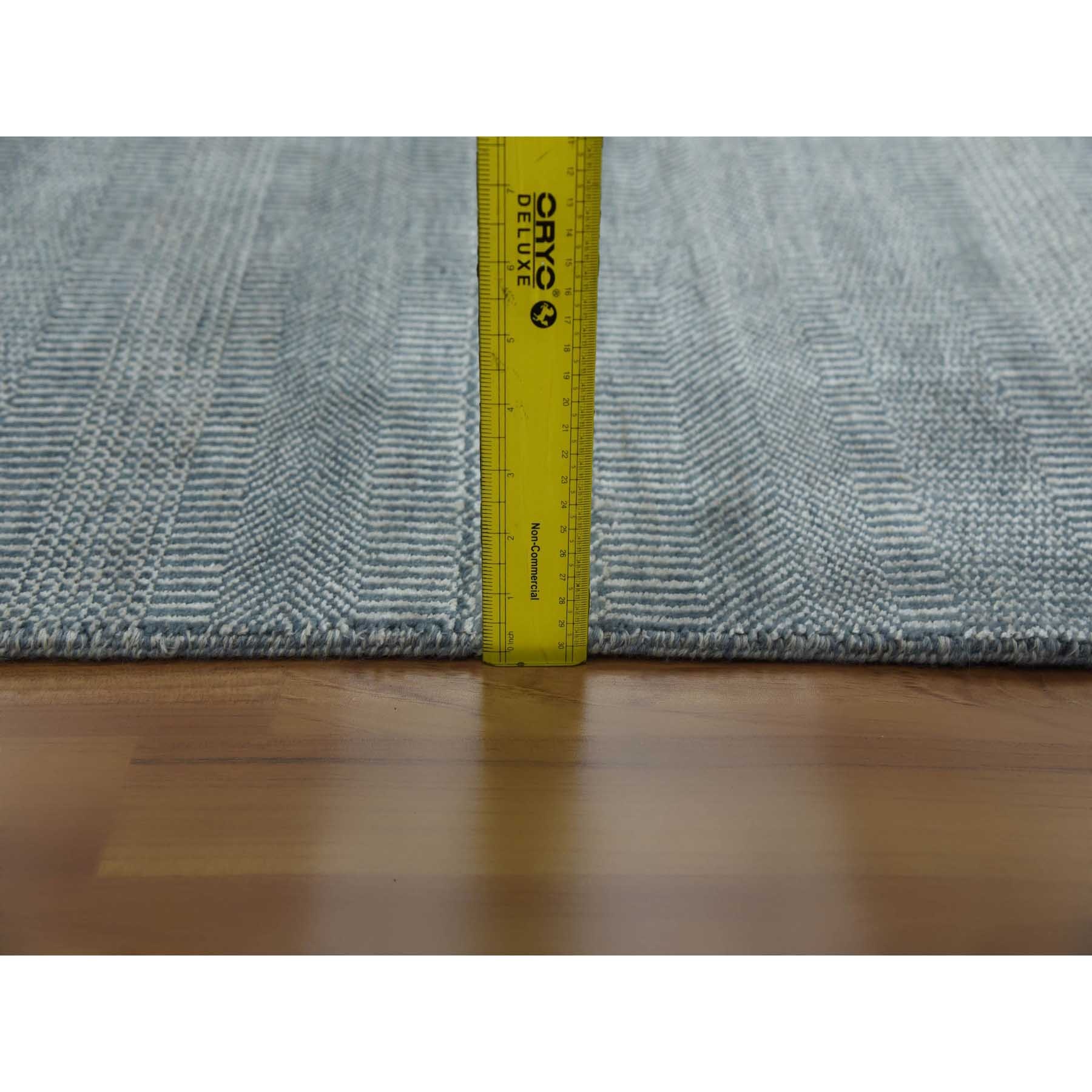 3'10"x7' Charcoal Gray, Tone on Tone Soft to the Touch, Wool and Silk Hand Knotted, Grass Design Dense Weave, Wide Runner Oriental Rug HR79337 - Image 6