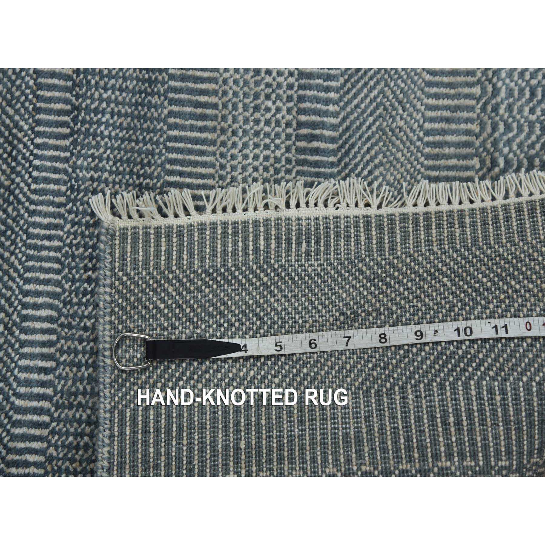 3'10"x7' Charcoal Gray, Tone on Tone Soft to the Touch, Wool and Silk Hand Knotted, Grass Design Dense Weave, Wide Runner Oriental Rug HR79337 - Image 7