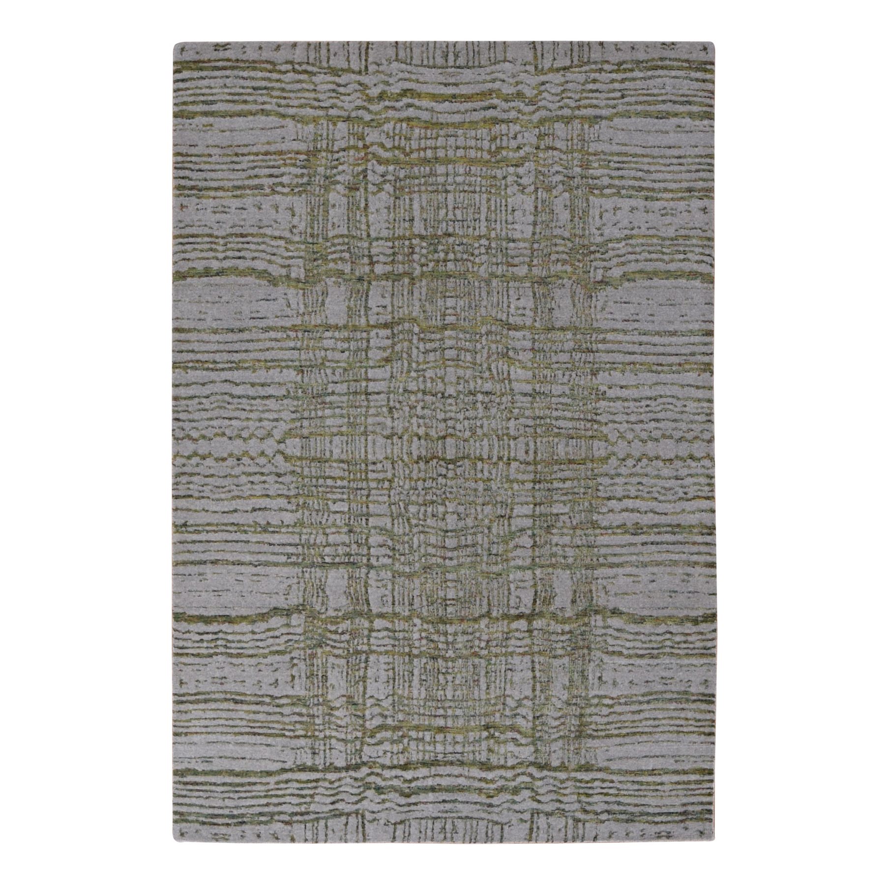 6'x8'9" Goose Gray, Modern Fine Jacquard Hand Loomed, Wool and Art Silk, Oriental Rug HR80968