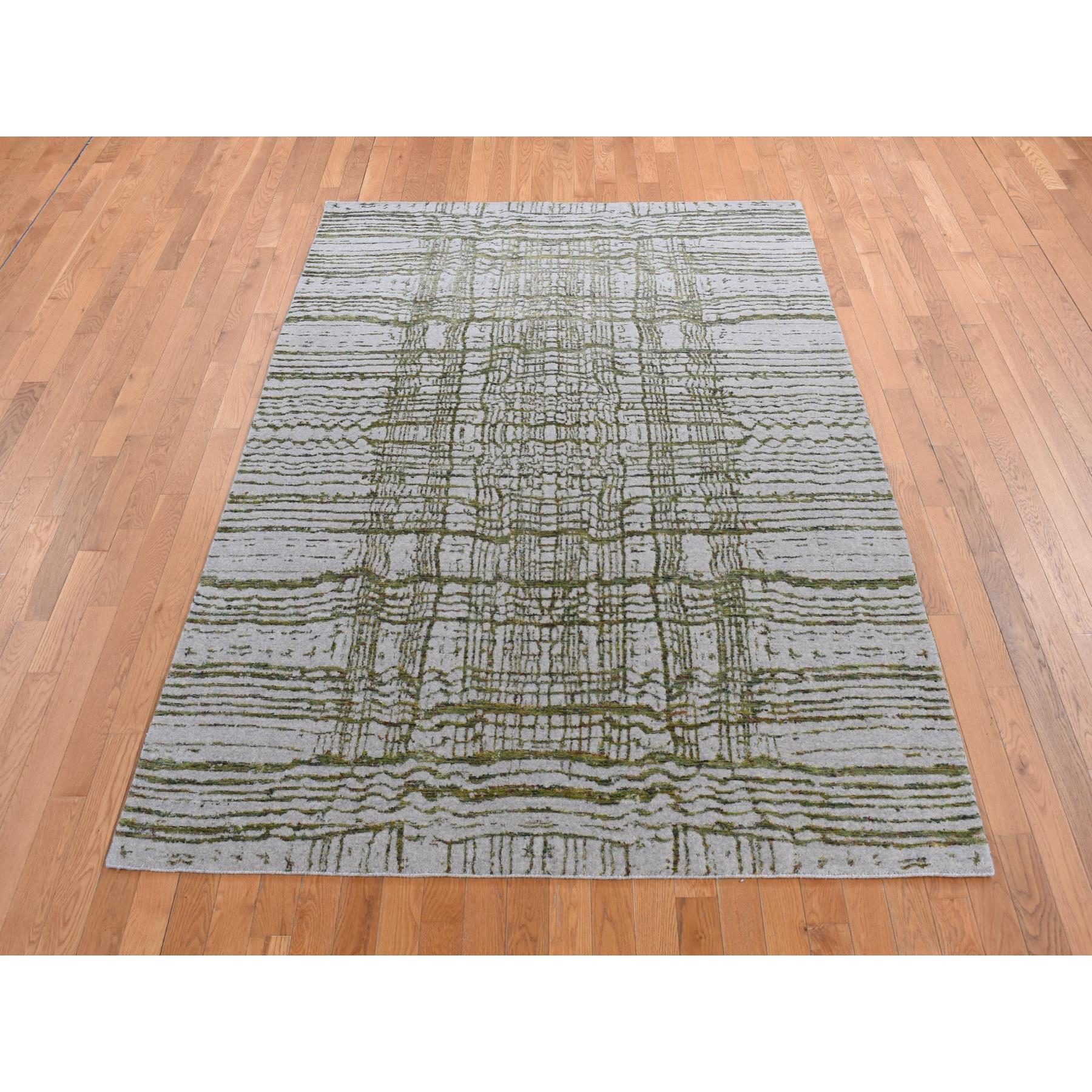 6'x8'9" Goose Gray, Modern Fine Jacquard Hand Loomed, Wool and Art Silk, Oriental Rug HR80968 - Image 2