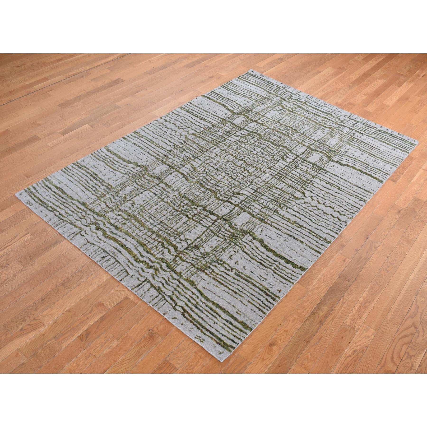 6'x8'9" Goose Gray, Modern Fine Jacquard Hand Loomed, Wool and Art Silk, Oriental Rug HR80968 - Image 3