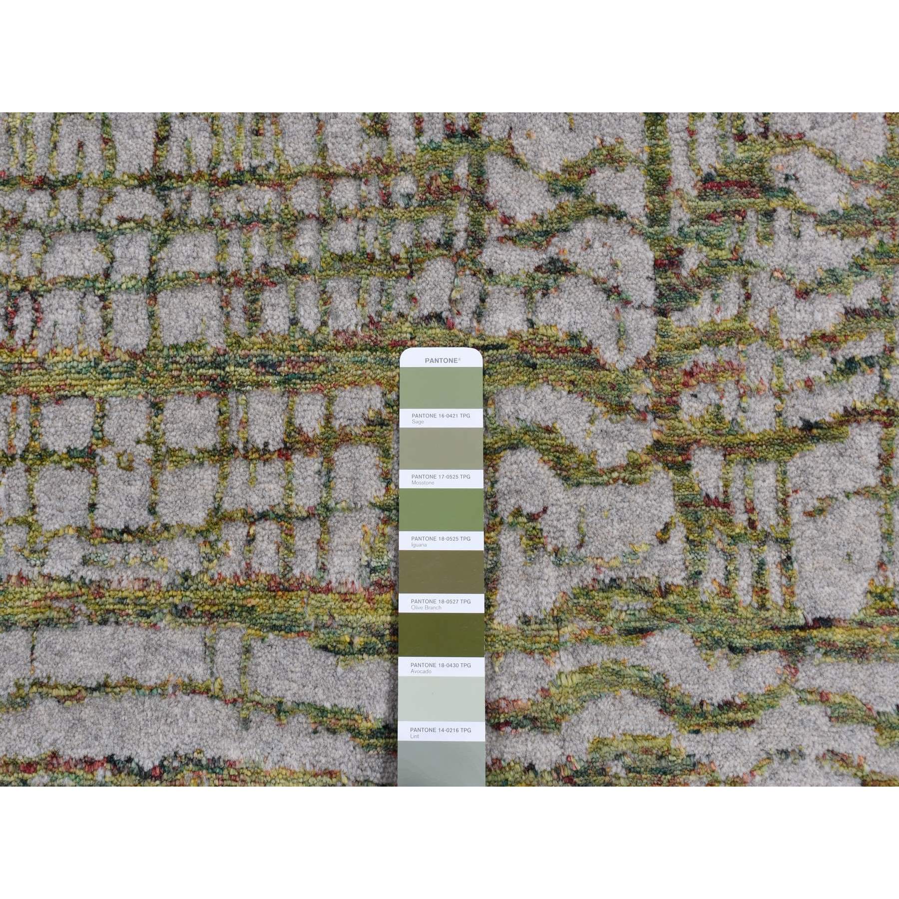 6'x8'9" Goose Gray, Modern Fine Jacquard Hand Loomed, Wool and Art Silk, Oriental Rug HR80968 - Image 7