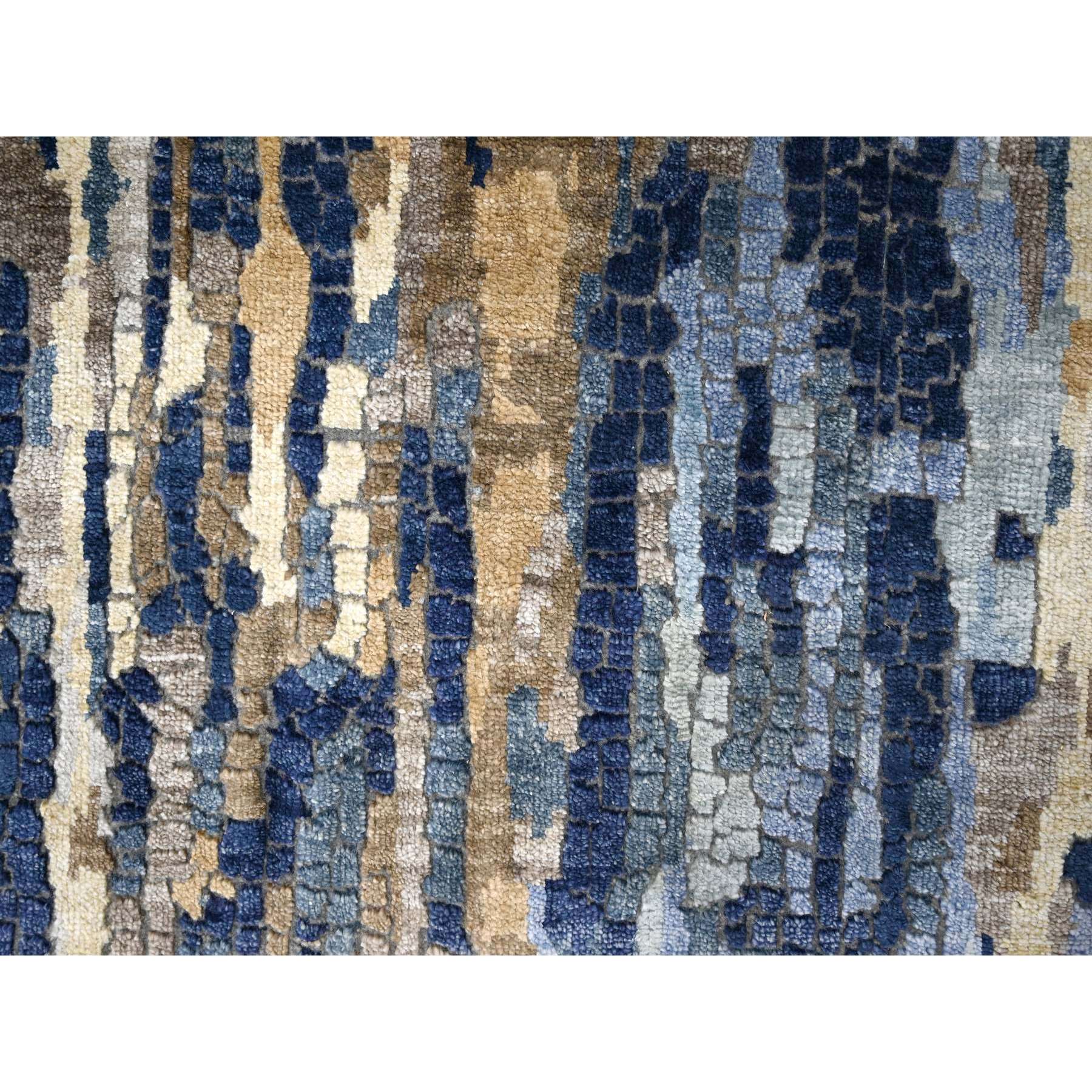 2'6"x17'9" Prussian Blue, Denser Weave, Wool and Silk, Mosaic Design with Mix of Gold, Hand Knotted Persian Knot, XL Runner Oriental Rug HR84724 - Image 5