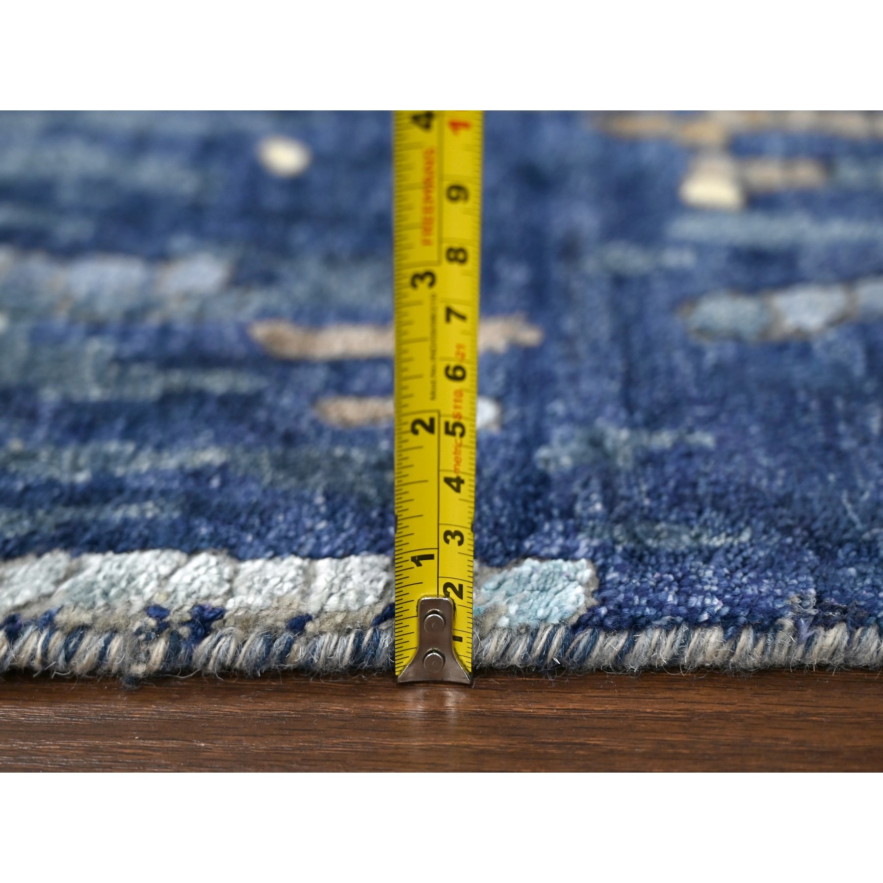2'6"x17'9" Prussian Blue, Denser Weave, Wool and Silk, Mosaic Design with Mix of Gold, Hand Knotted Persian Knot, XL Runner Oriental Rug HR84724 - Image 7