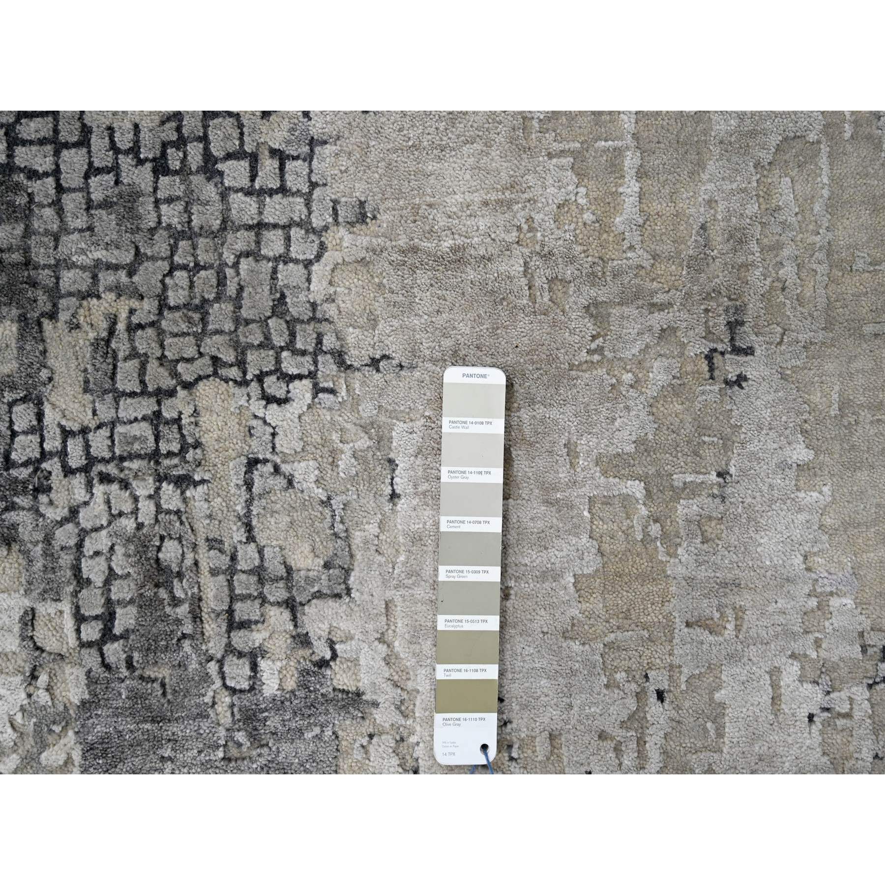 12'x12' Battleship Gray, Abstract Persian Knot with Mosaic Design, Wool and Silk, Hand Knotted, Dense Weave, Square Oriental Rug HR84753 - Image 7