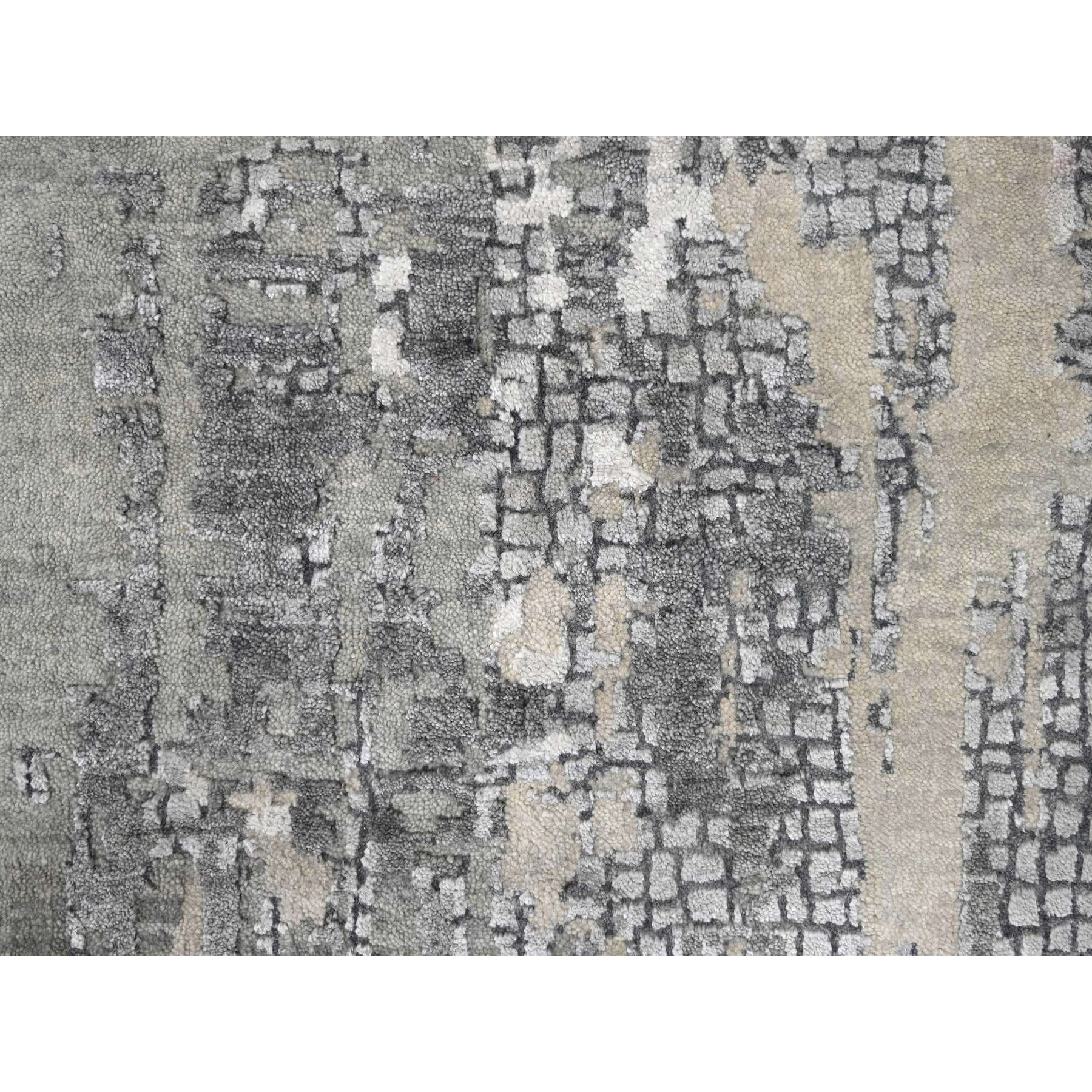 12'x12' Battleship Gray, Abstract Persian Knot with Mosaic Design, Wool and Silk, Hand Knotted, Dense Weave, Square Oriental Rug HR84753 - Image 8