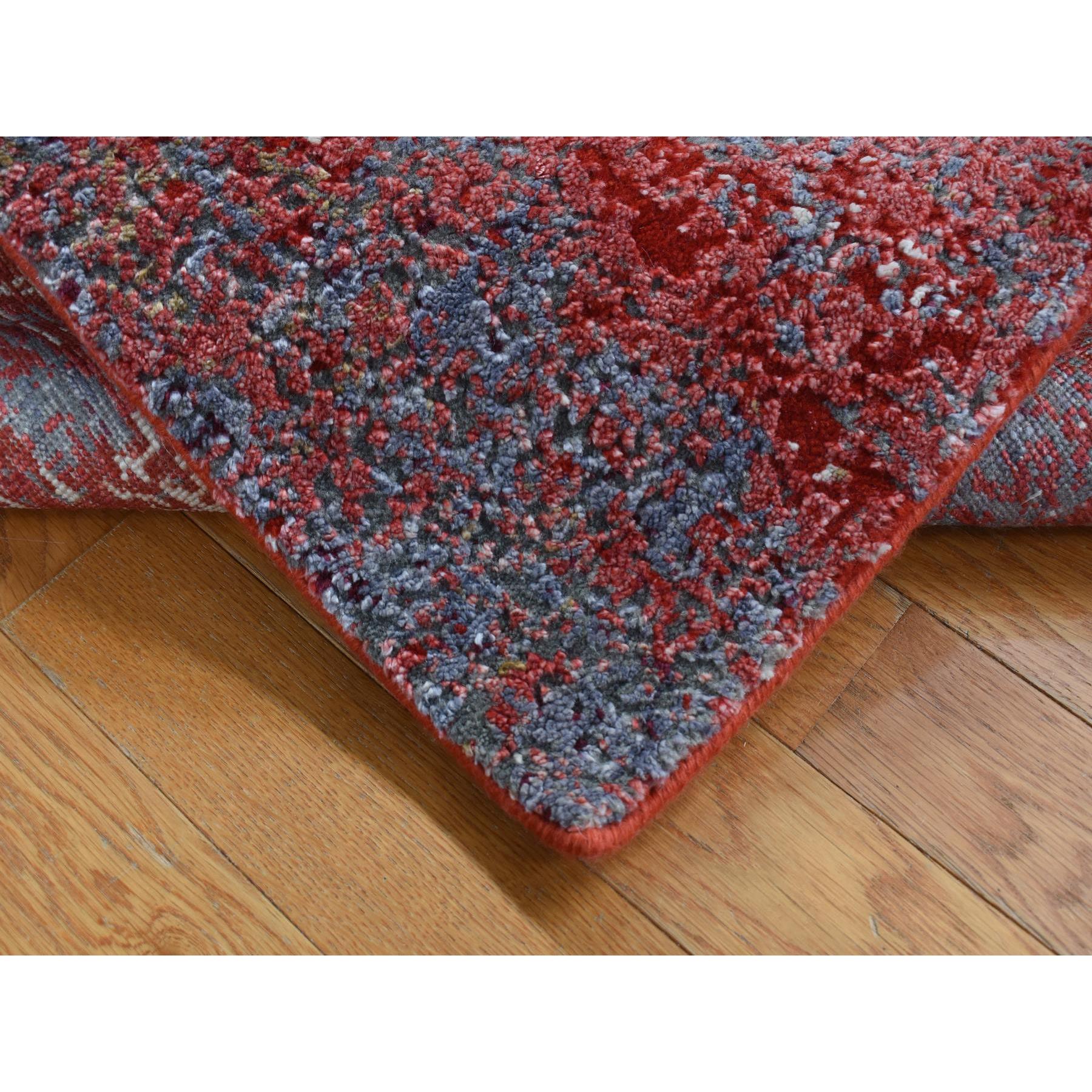 2'4"x4'7" Maroon Red, 100% Wool, Hand Knotted, Modern Abstract Galaxy Design, Sample Mat Oriental Rug HR87544 - Image 3