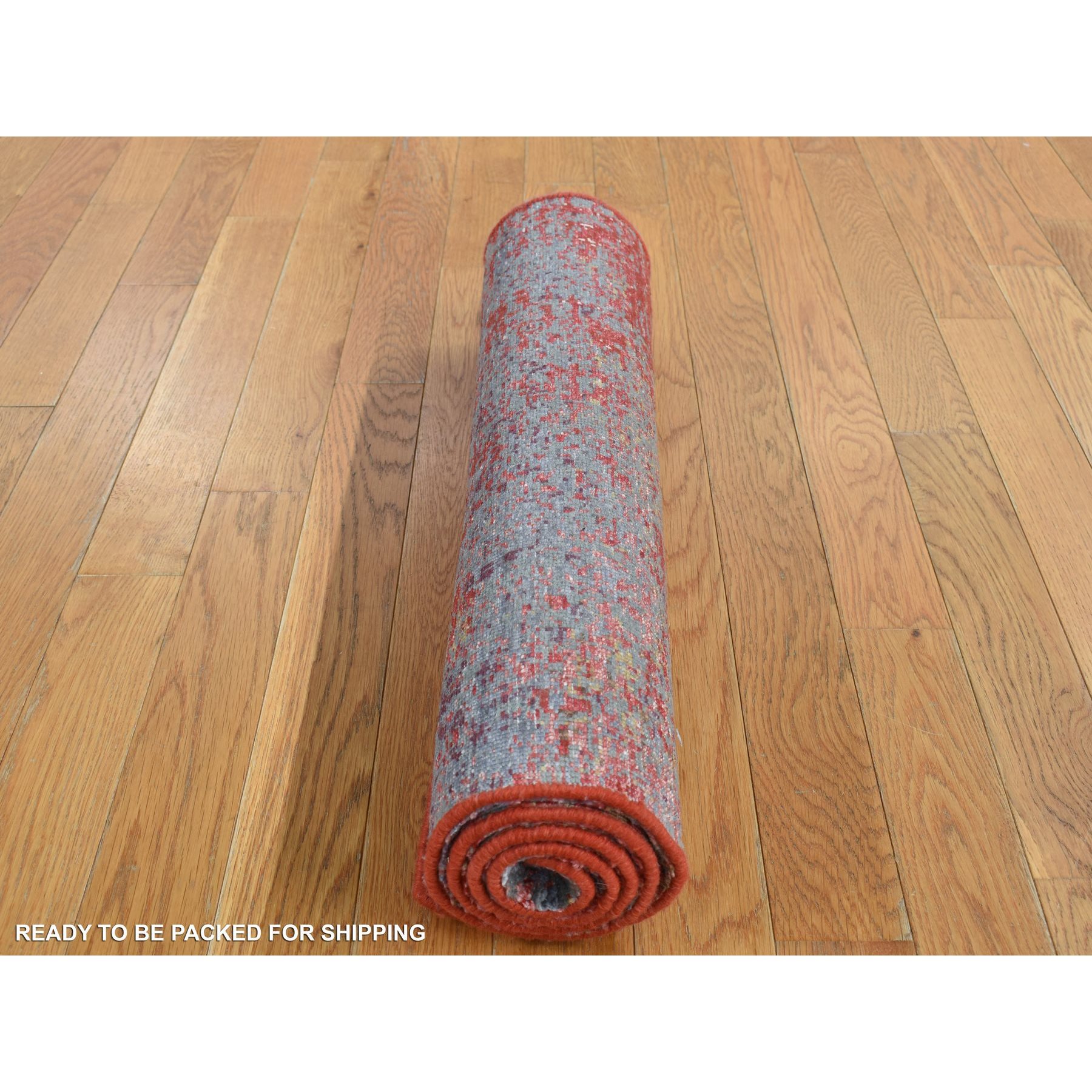 2'4"x4'7" Maroon Red, 100% Wool, Hand Knotted, Modern Abstract Galaxy Design, Sample Mat Oriental Rug HR87544 - Image 6