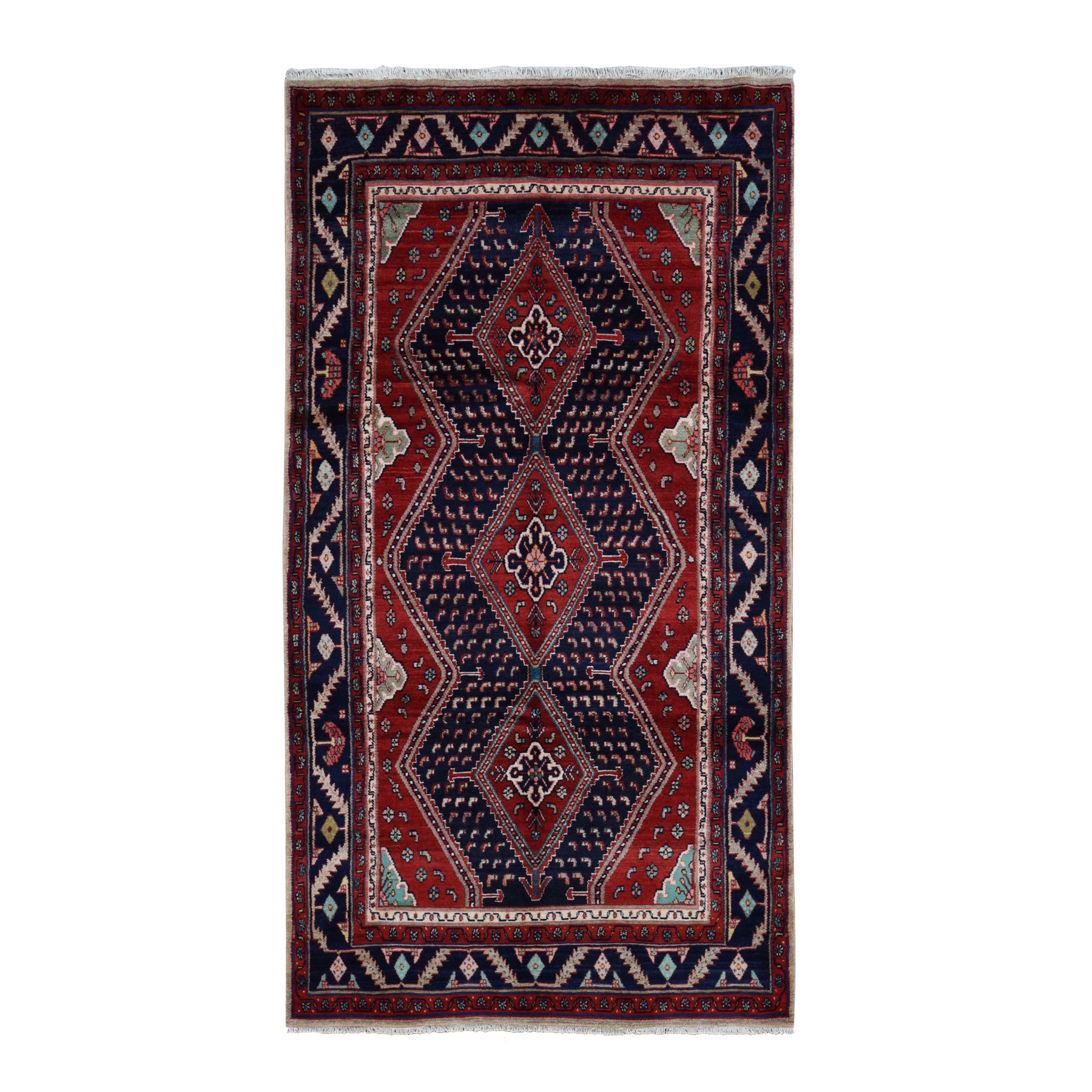 5'1"x9'7" Fire Brick Red, New Persian with Triple Serrated Medallion Design, Camel Hair, Pure Wool, Hand Knotted, Oriental Rug HR87575