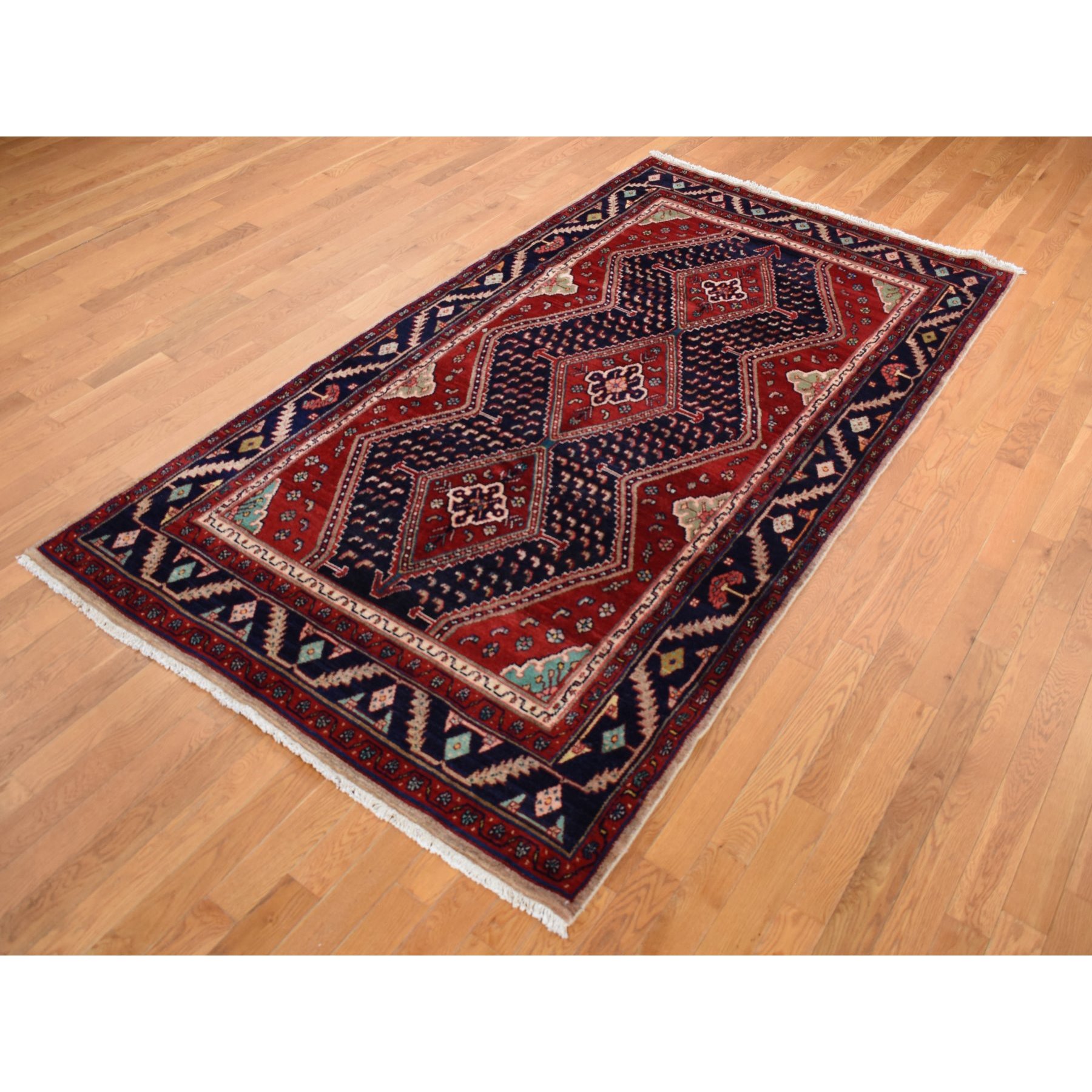 5'1"x9'7" Fire Brick Red, New Persian with Triple Serrated Medallion Design, Camel Hair, Pure Wool, Hand Knotted, Oriental Rug HR87575 - Image 3