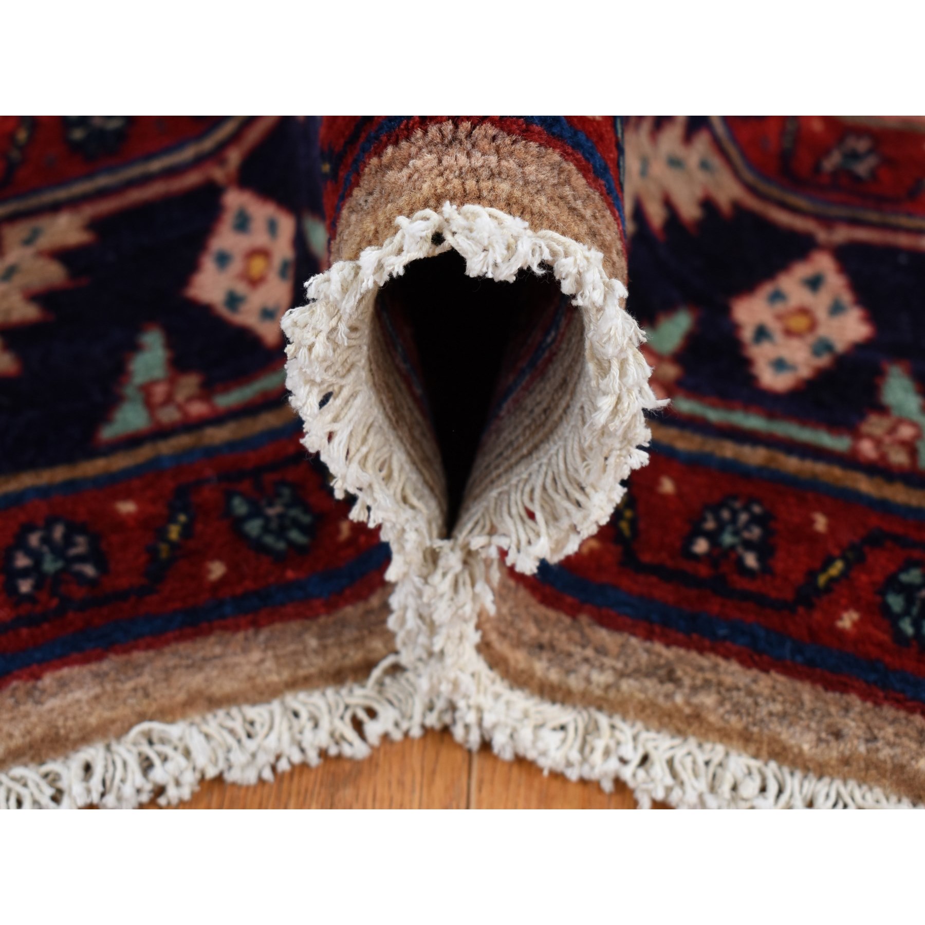 5'1"x9'7" Fire Brick Red, New Persian with Triple Serrated Medallion Design, Camel Hair, Pure Wool, Hand Knotted, Oriental Rug HR87575 - Image 6