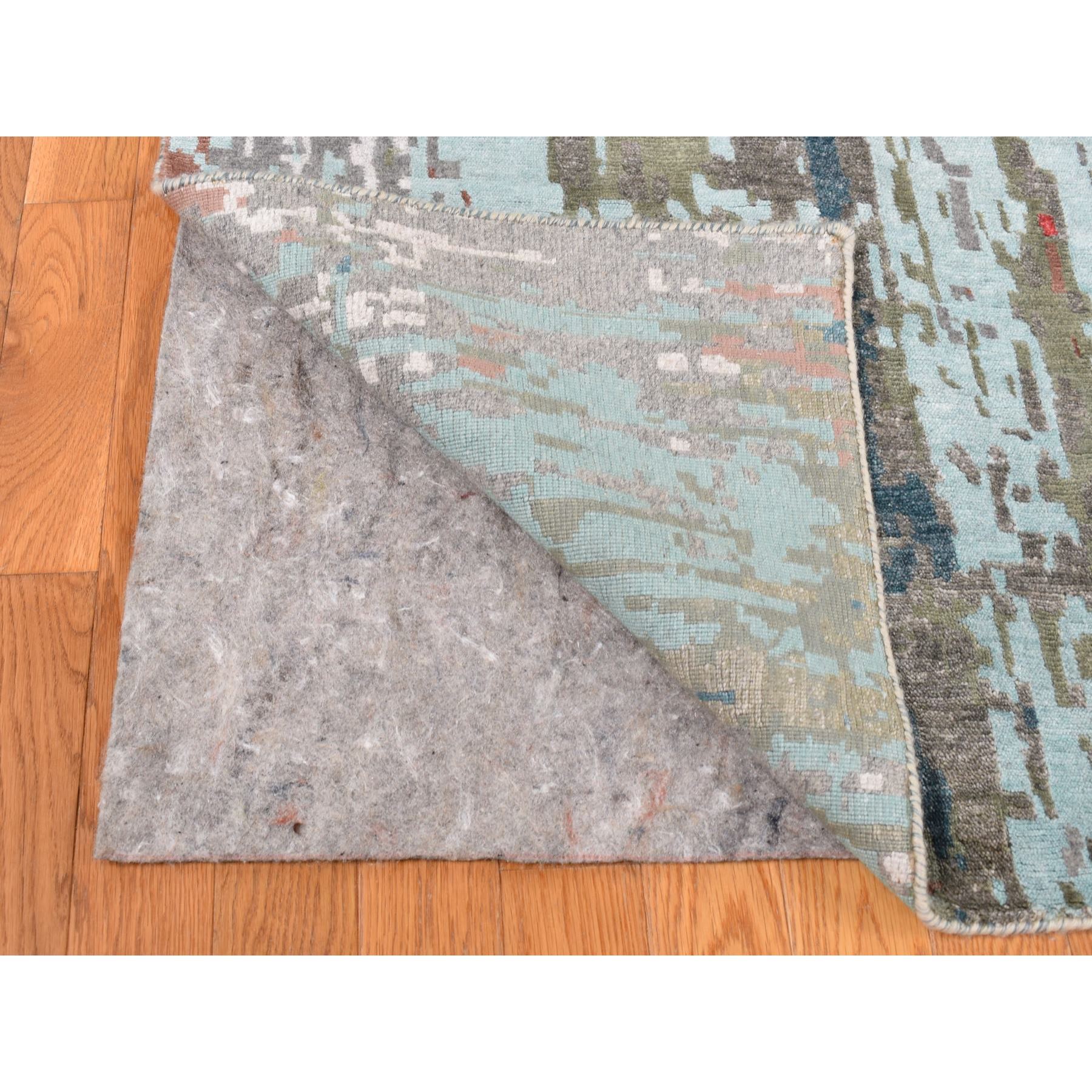 9'10"x13'8" Cloud Gray, Abstract Design, Wool and Silk, Hand Knotted, Oriental Rug HR87583 - Image 5