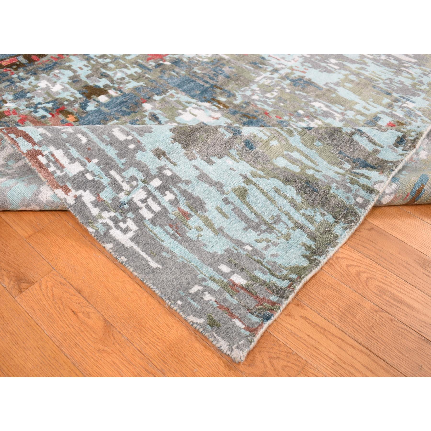9'10"x13'8" Cloud Gray, Abstract Design, Wool and Silk, Hand Knotted, Oriental Rug HR87583 - Image 6